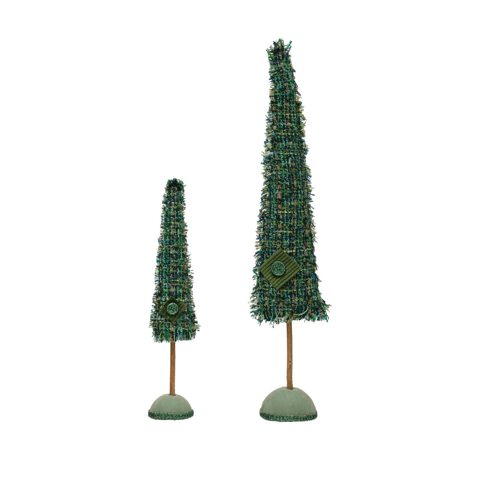 Hello Honey&#xAE; Green Plaid Raw-Edged Tweed Tree &#x26; Wood Base