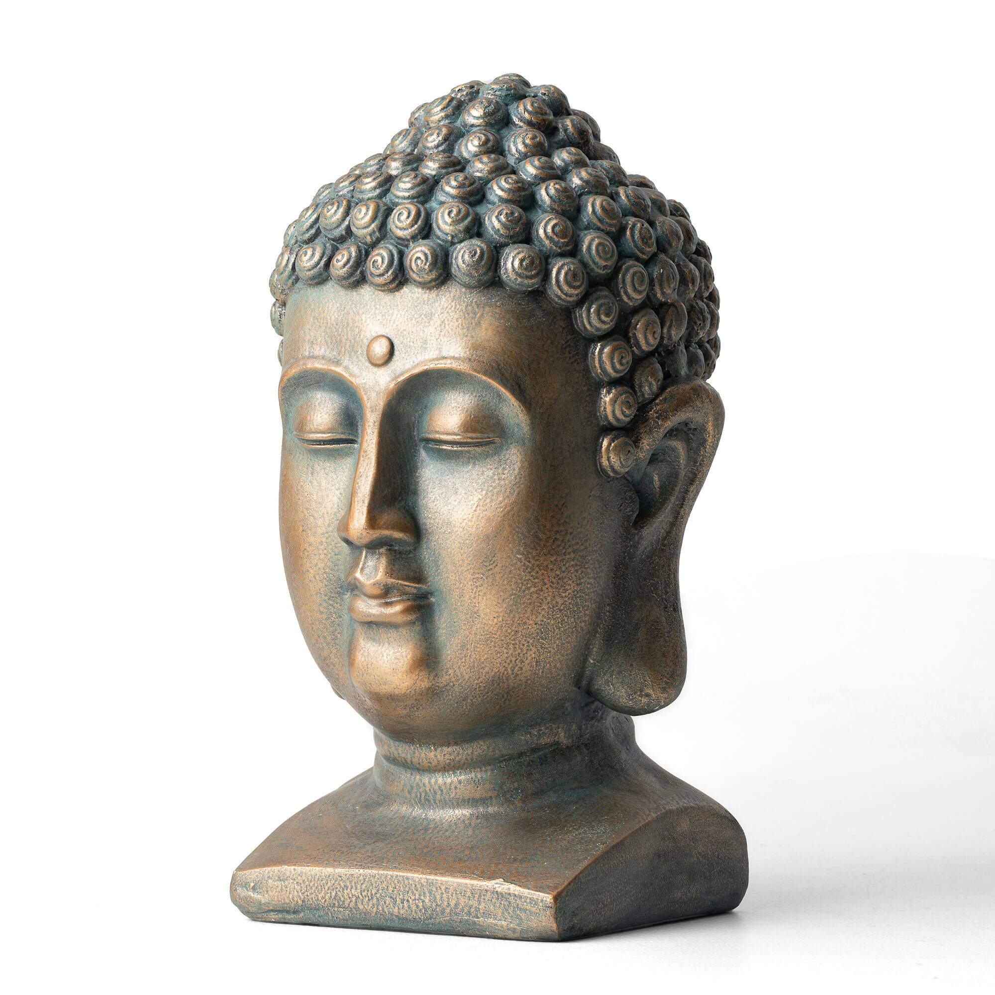 Glitzhome&#xAE; 16&#x22; Faux Bronze Buddha Head Garden Statue