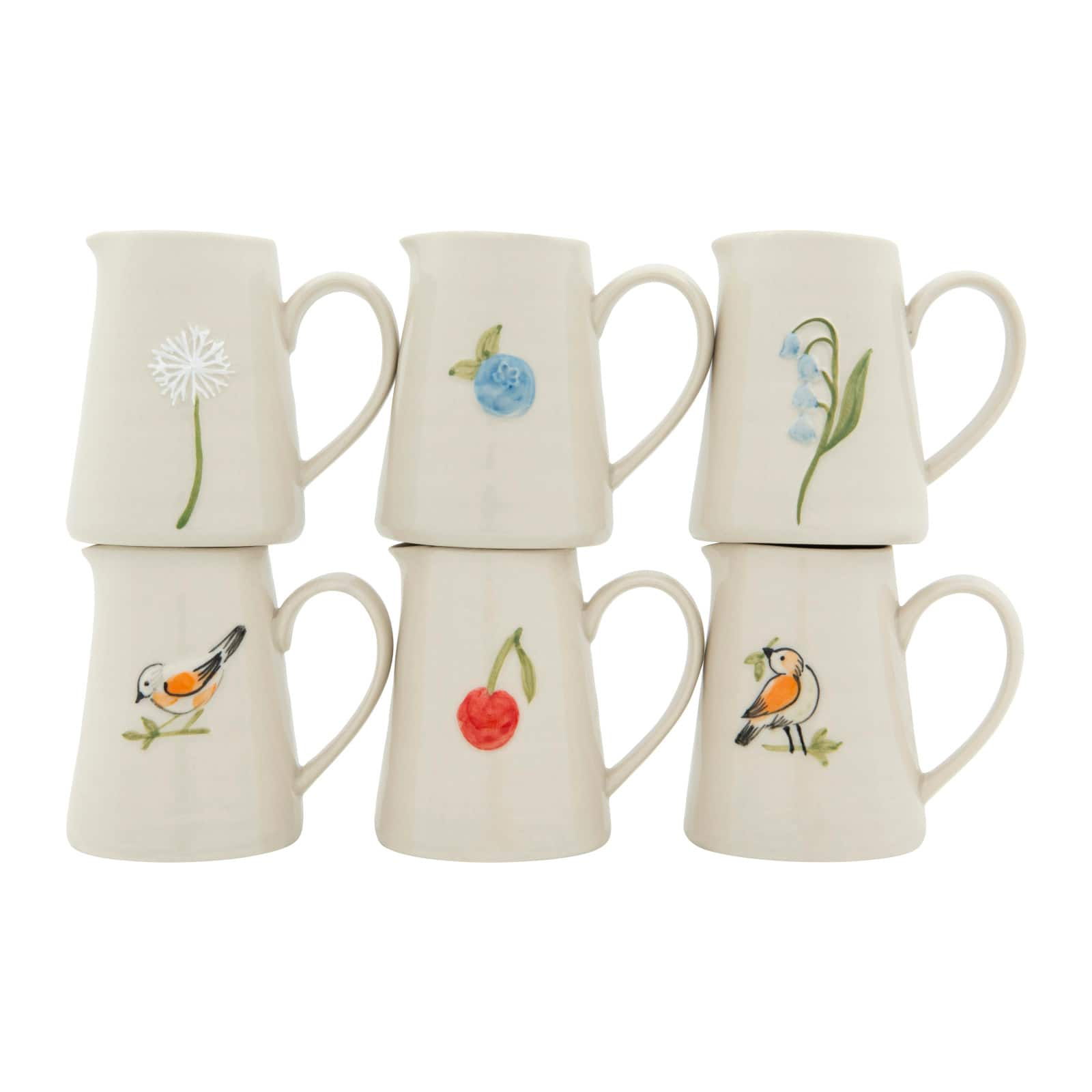 White Stoneware Creamer with Hand-Painted &#x26; Embossed Birds Set