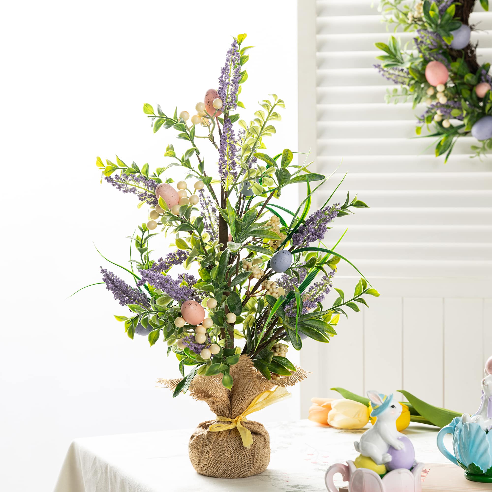 Glitzhome® 21" Easter Egg & Lavender Table Tree Decor