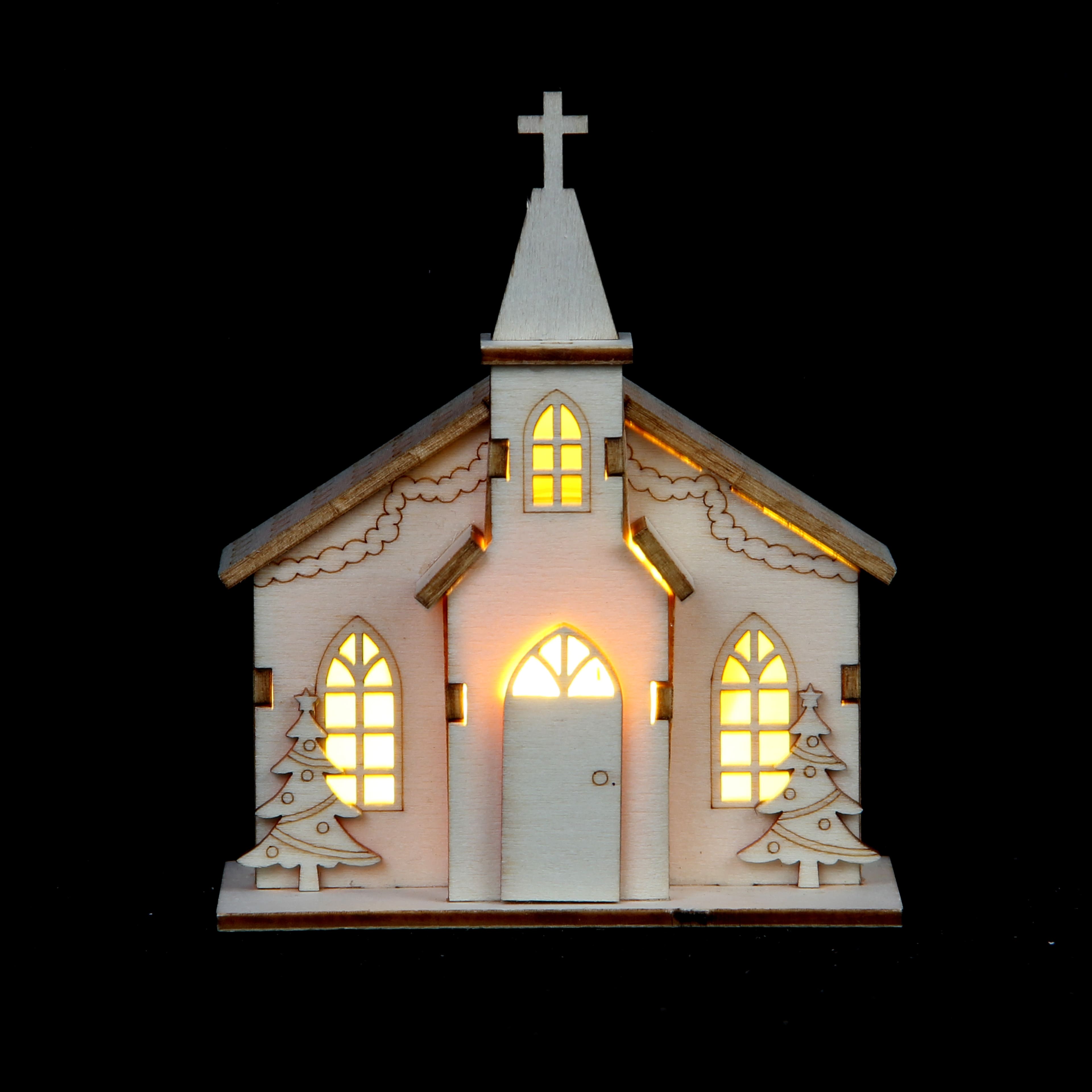4.5&#x22; Unfinished Village Church DIY LED Wood D&#xE9;cor by Make Market&#xAE;