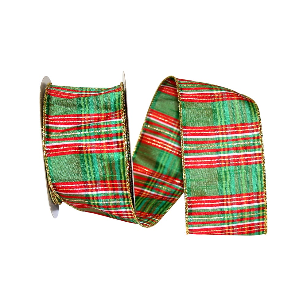JAM Paper 2.5" x 10yd. Primary Metallic Wired Plaid Dupioni Ribbon