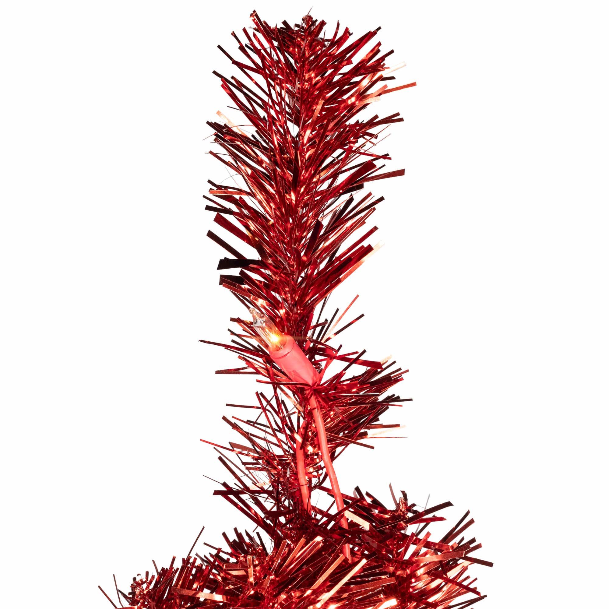 Pre-Lit Red Tinsel Artificial Christmas Tree, Clear Lights