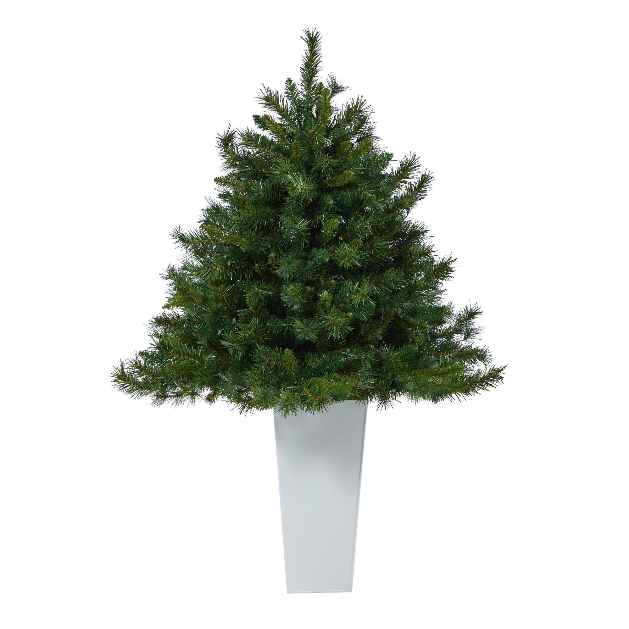 4.5ft. Pre-Lit Wyoming Mixed Pine Artificial Christmas Tree in White Tower Planter, Clear Lights