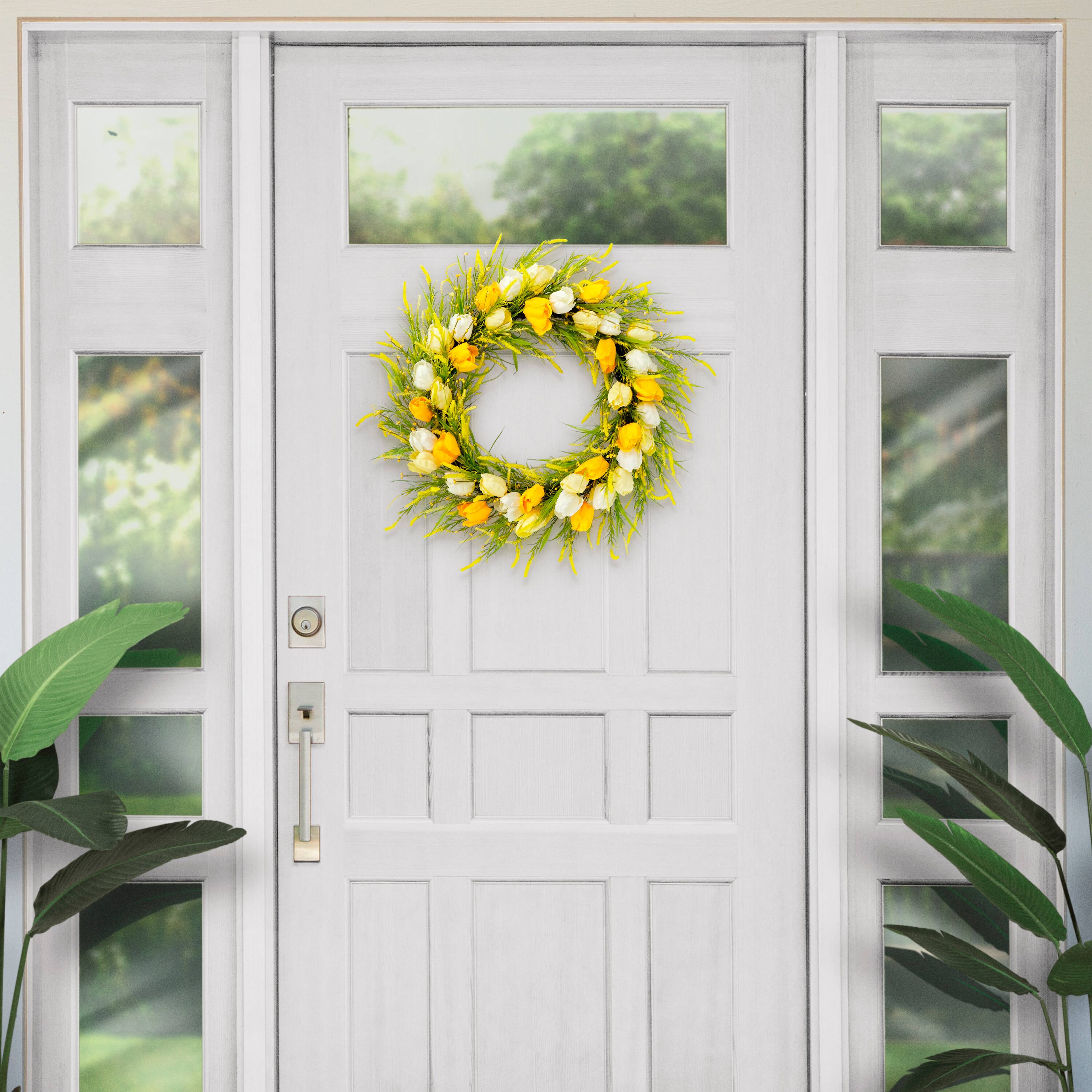 30&#x27;&#x27; Green and Yellow Tulip Floral Spring Wreath