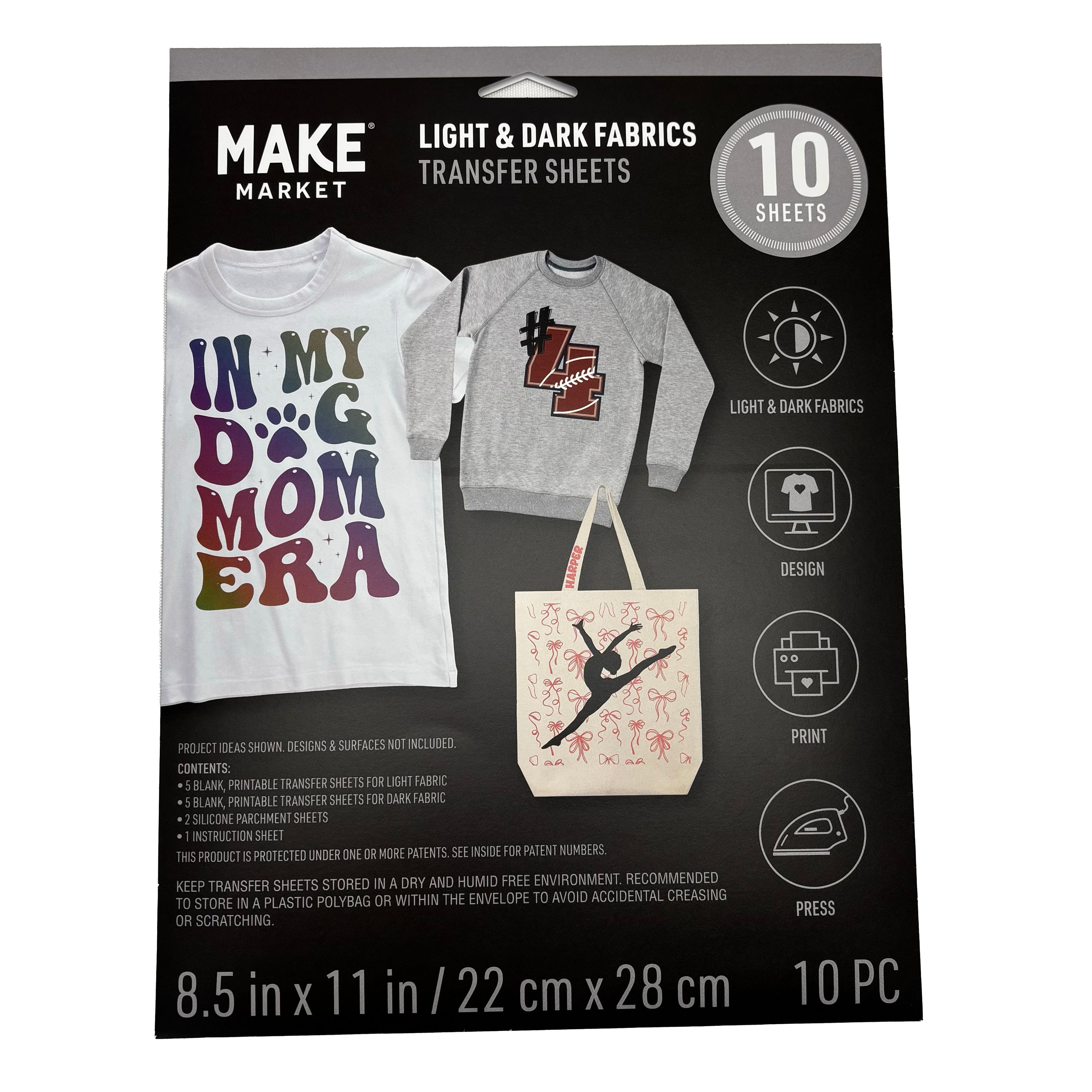 8.5&#x22; x 11&#x22; Mixed Light &#x26; Dark Fabric Transfer Sheets, 10ct. by Make Market&#xAE;