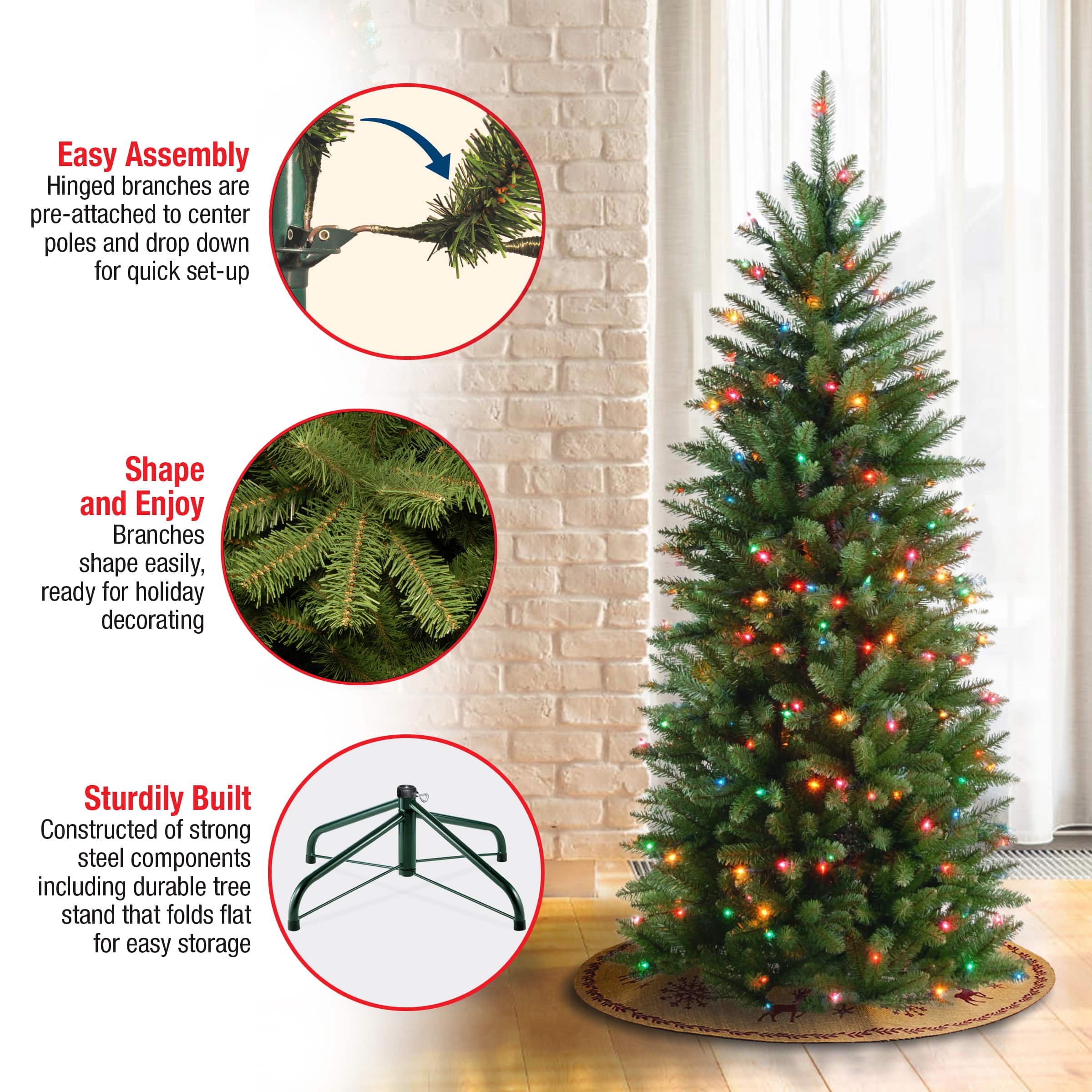 4.5 ft. Pre-lit Kingswood Fir Pencil Artificial Christmas Tree, Multicolor Lights