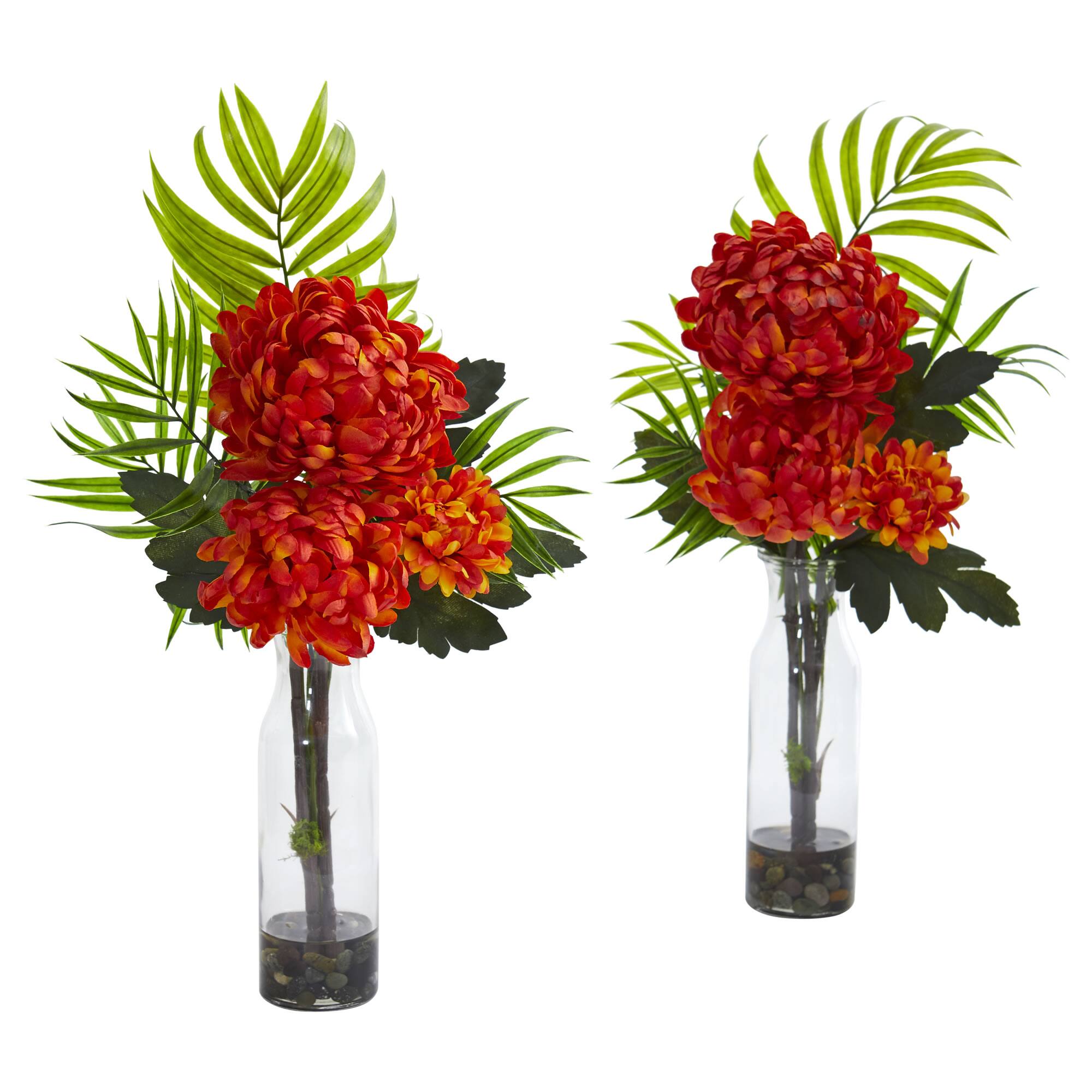 Tropical Mum Arrangement In Vase, 2ct.