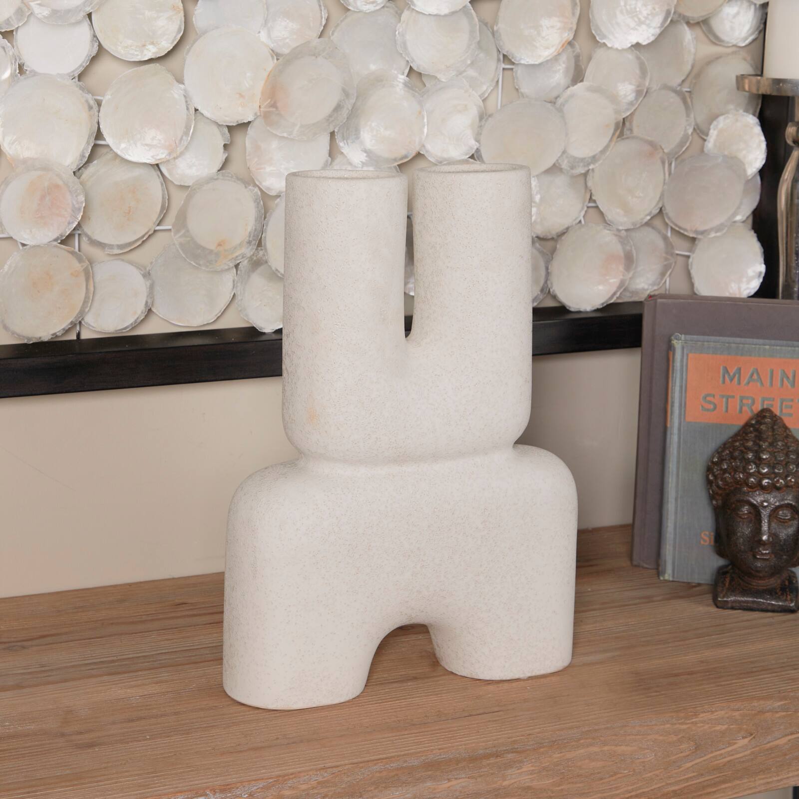 The Novogratz 15&#x22; White Ceramic U-Shaped Abstract Vase