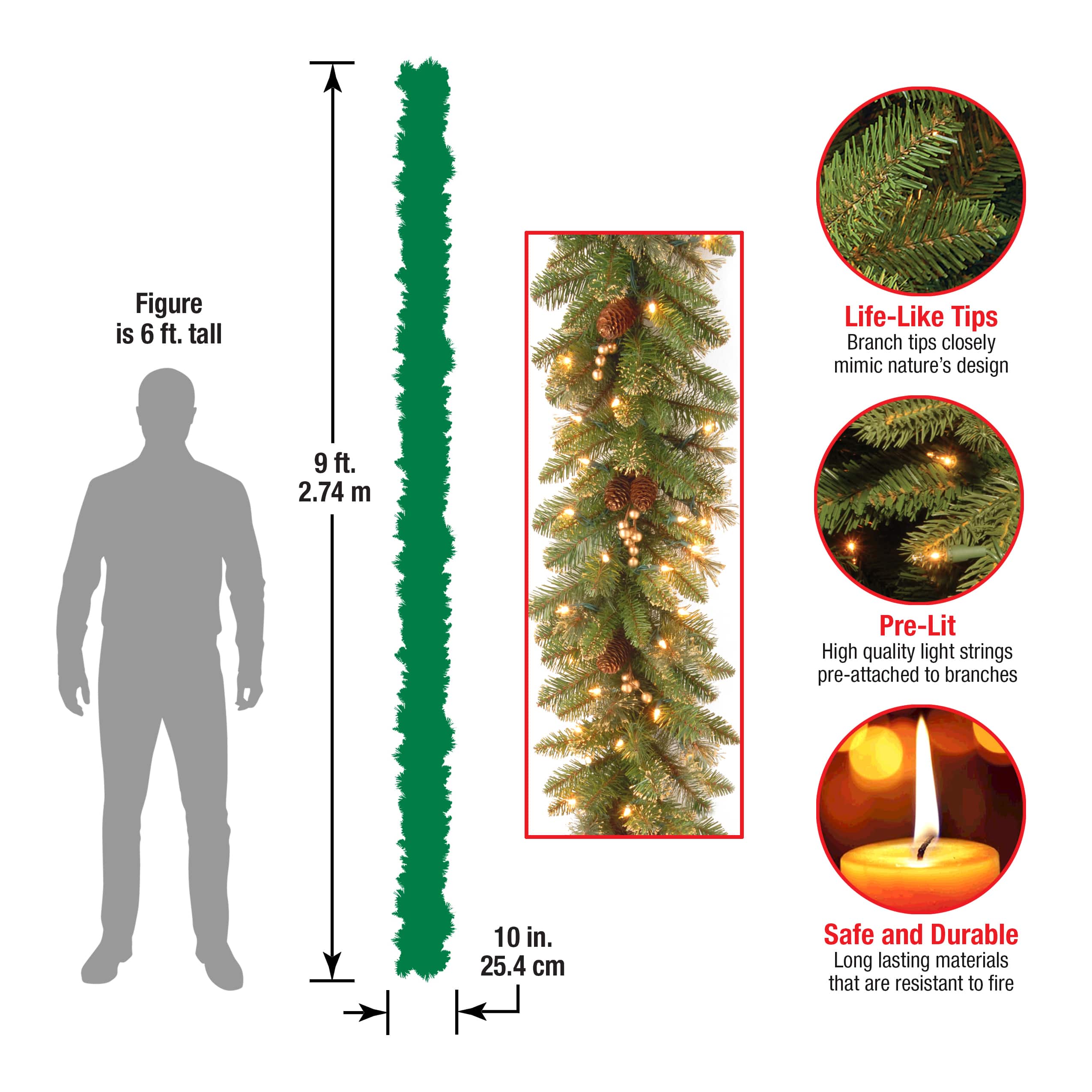 9' x 10" Pre-lit Glittery Pine Artificial Christmas Garland with 100 Clear Lights