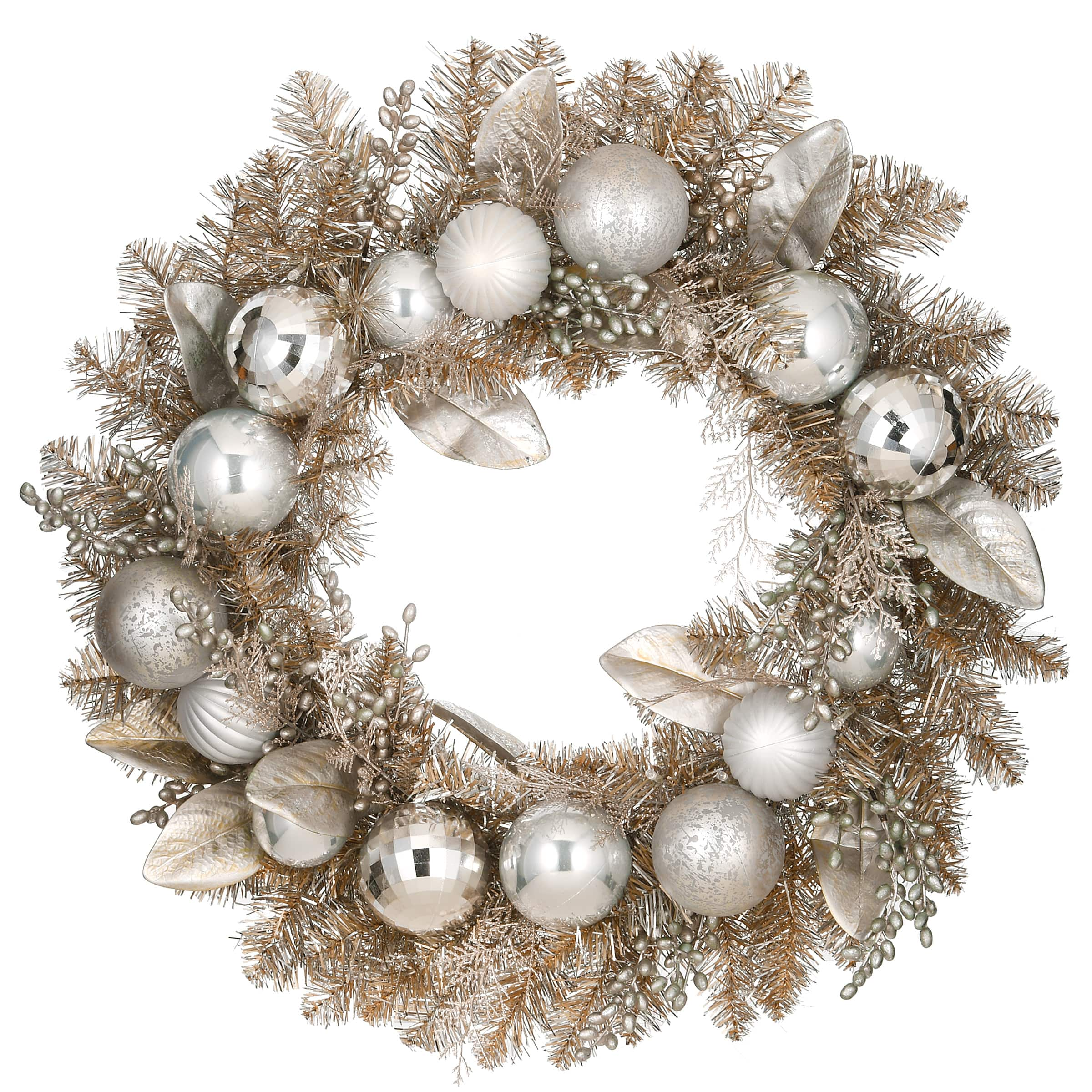 24&#x27;&#x27; Pre-Lit Yuletide Glam Silver Decorated Wreath