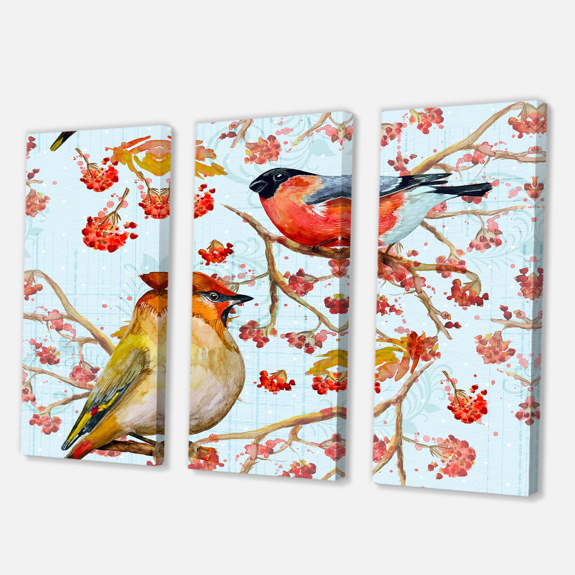 Designart - Two Birds On Branches During Autumn - Traditional Canvas Wall Art Print