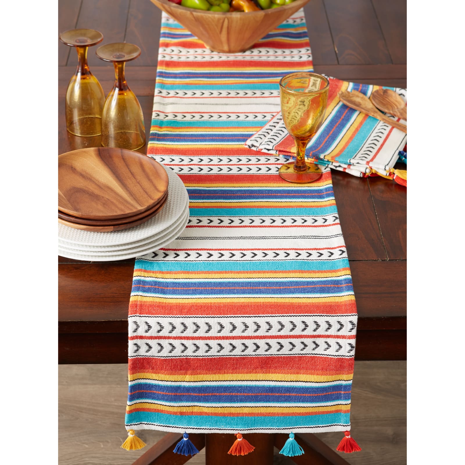 Picante Stripe Tassel Table Runner 13" x 72"