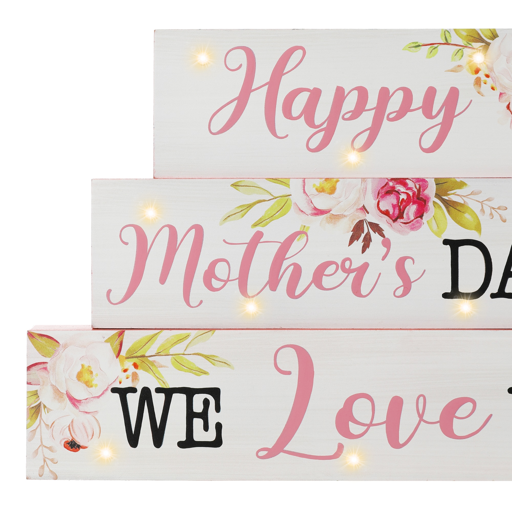 Glitzhome&#xAE; 12&#x22; Lighted Wood Happy Mother&#x27;s Day Block Sign