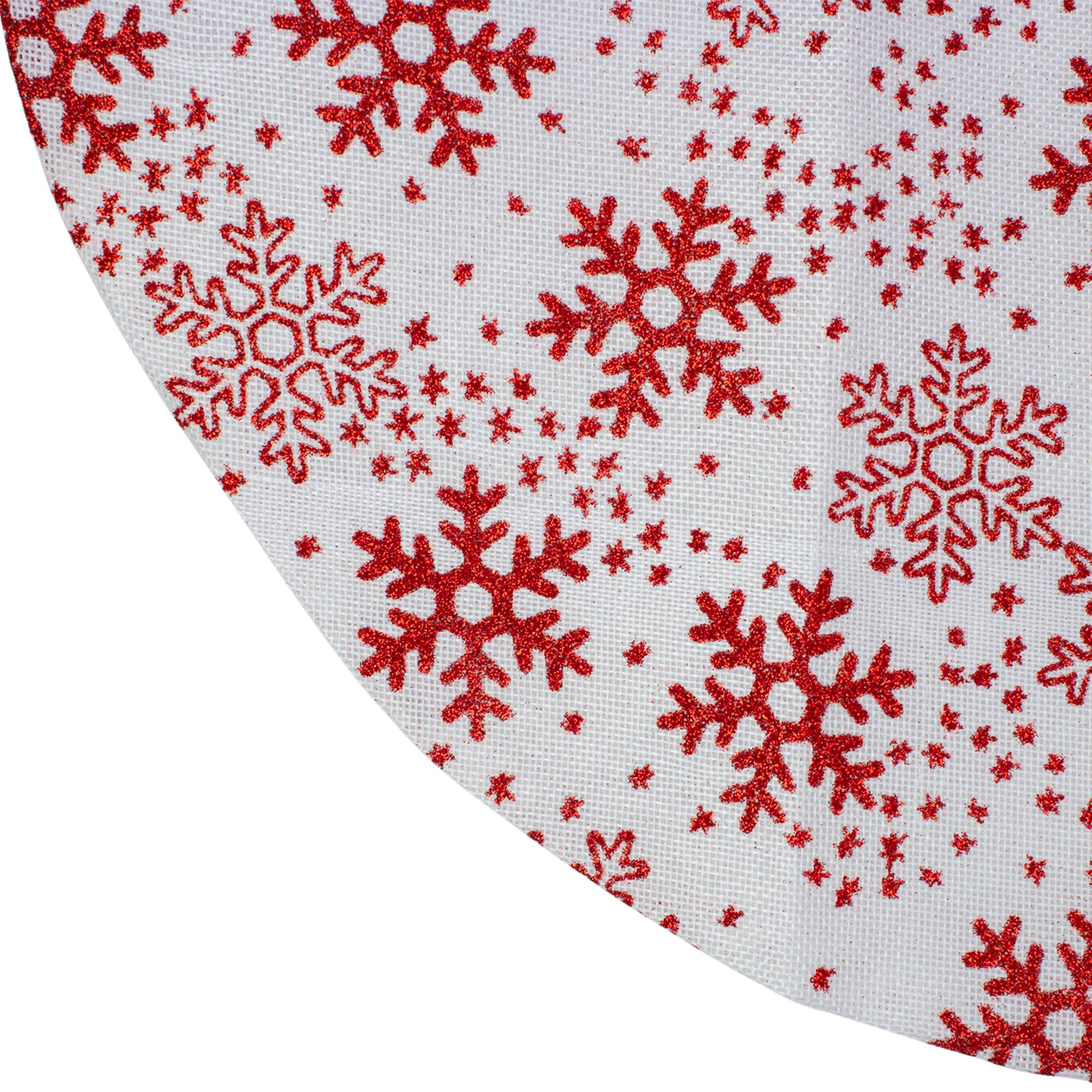 20&#x22; White &#x26; Red Glitter Snowflake Mini Tree Skirt