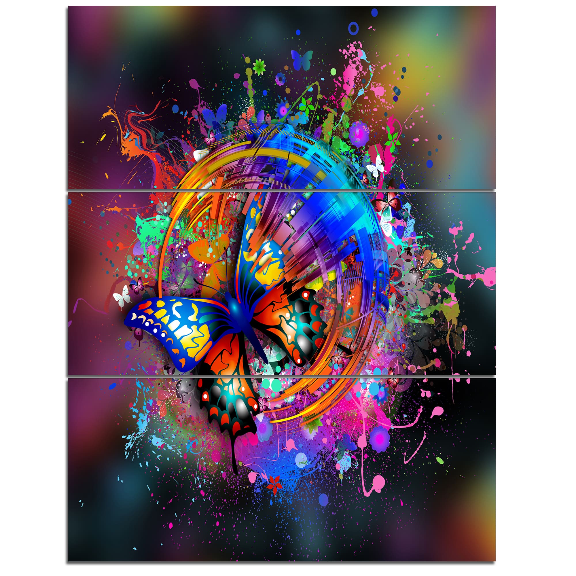 Designart Butterfly Over Abstract Background Wall Art Canvas - 3 Panels - 61459070018, image size:2000x2000