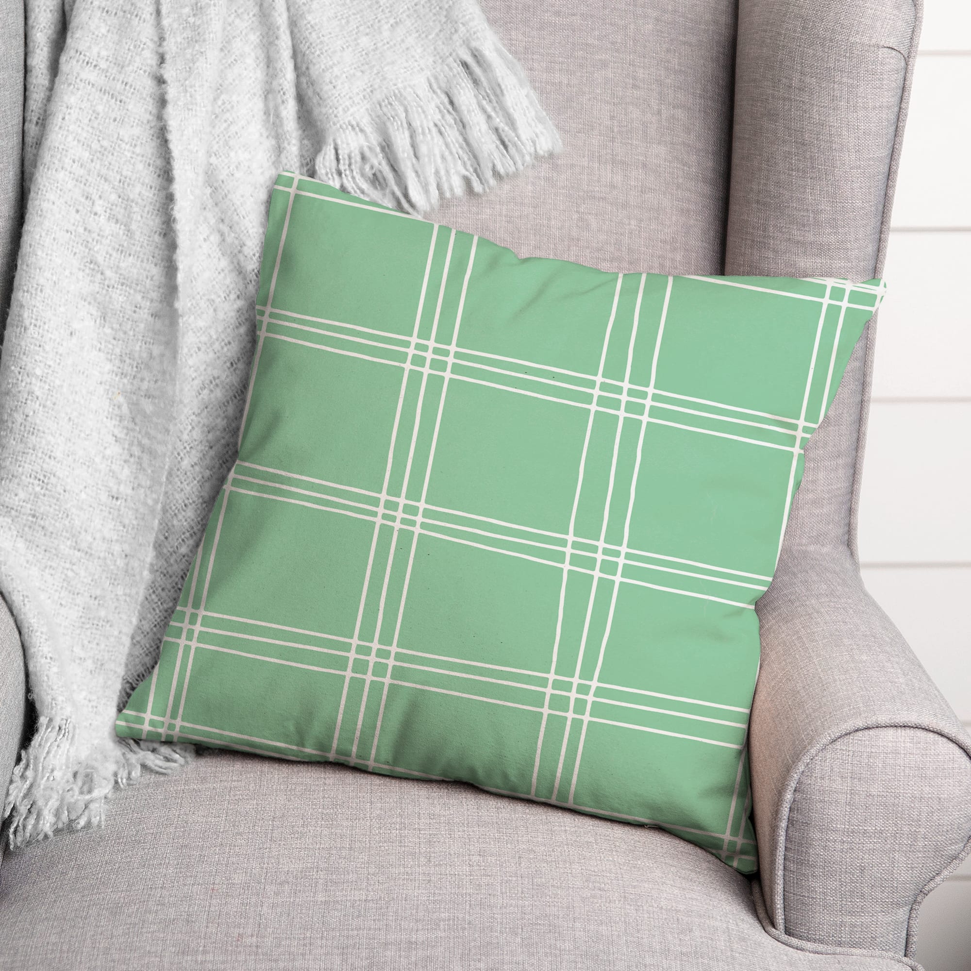 Mint Grid Throw Pillow