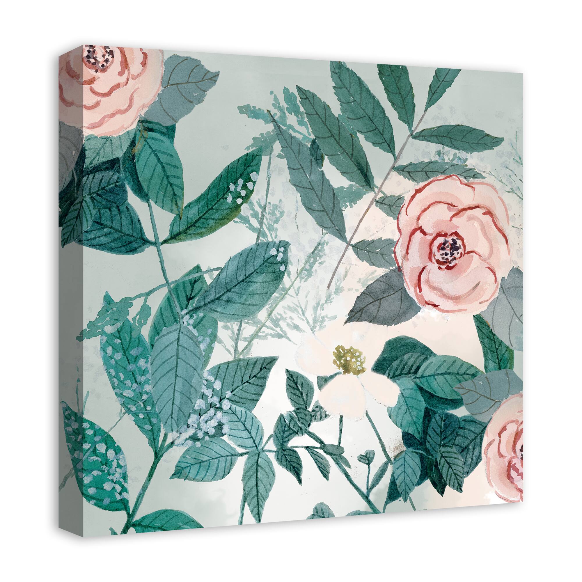 Green &#x26; Pink Botanical Canvas Wall Art