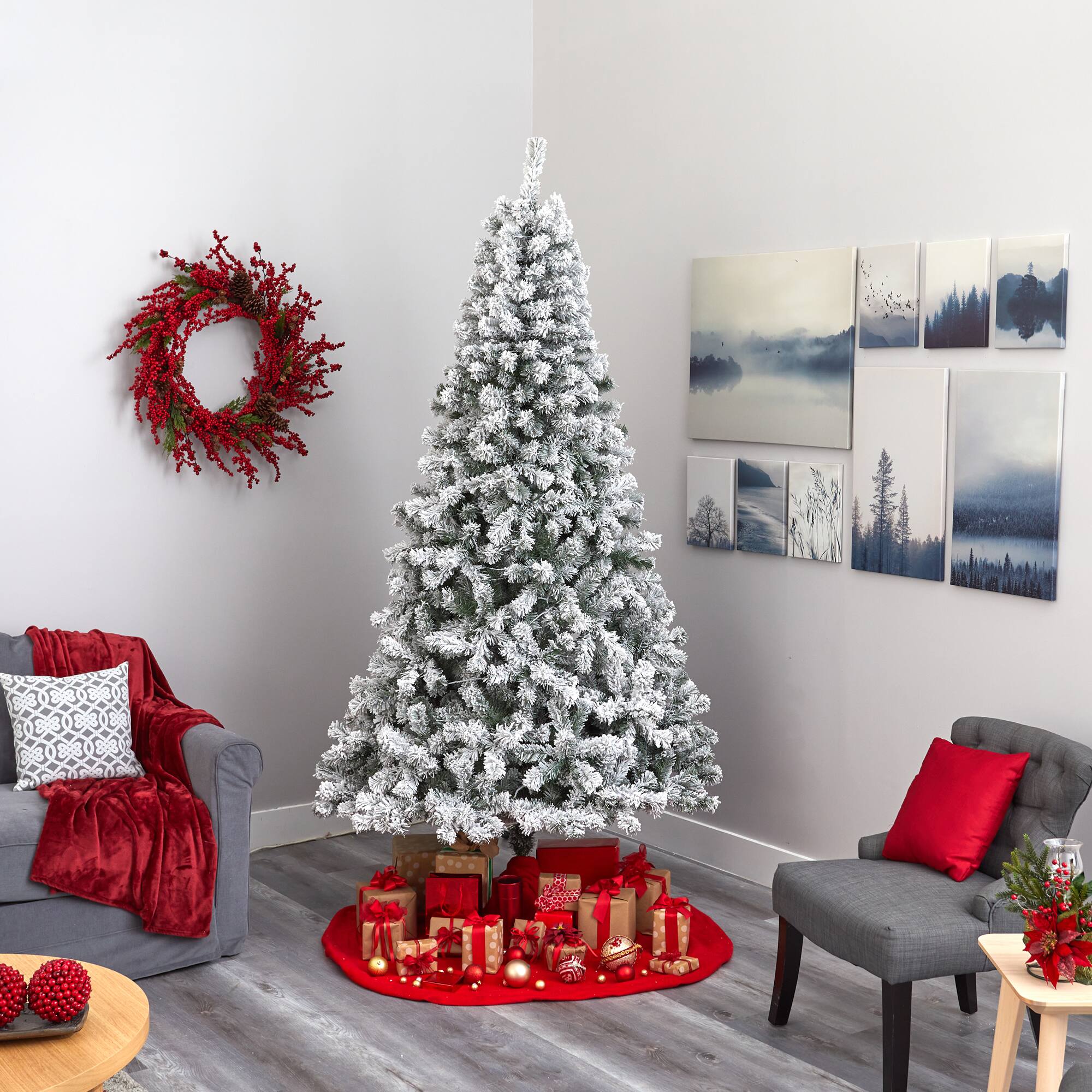 8ft. Unlit Flocked West Virginia Fir Artificial Christmas Tree