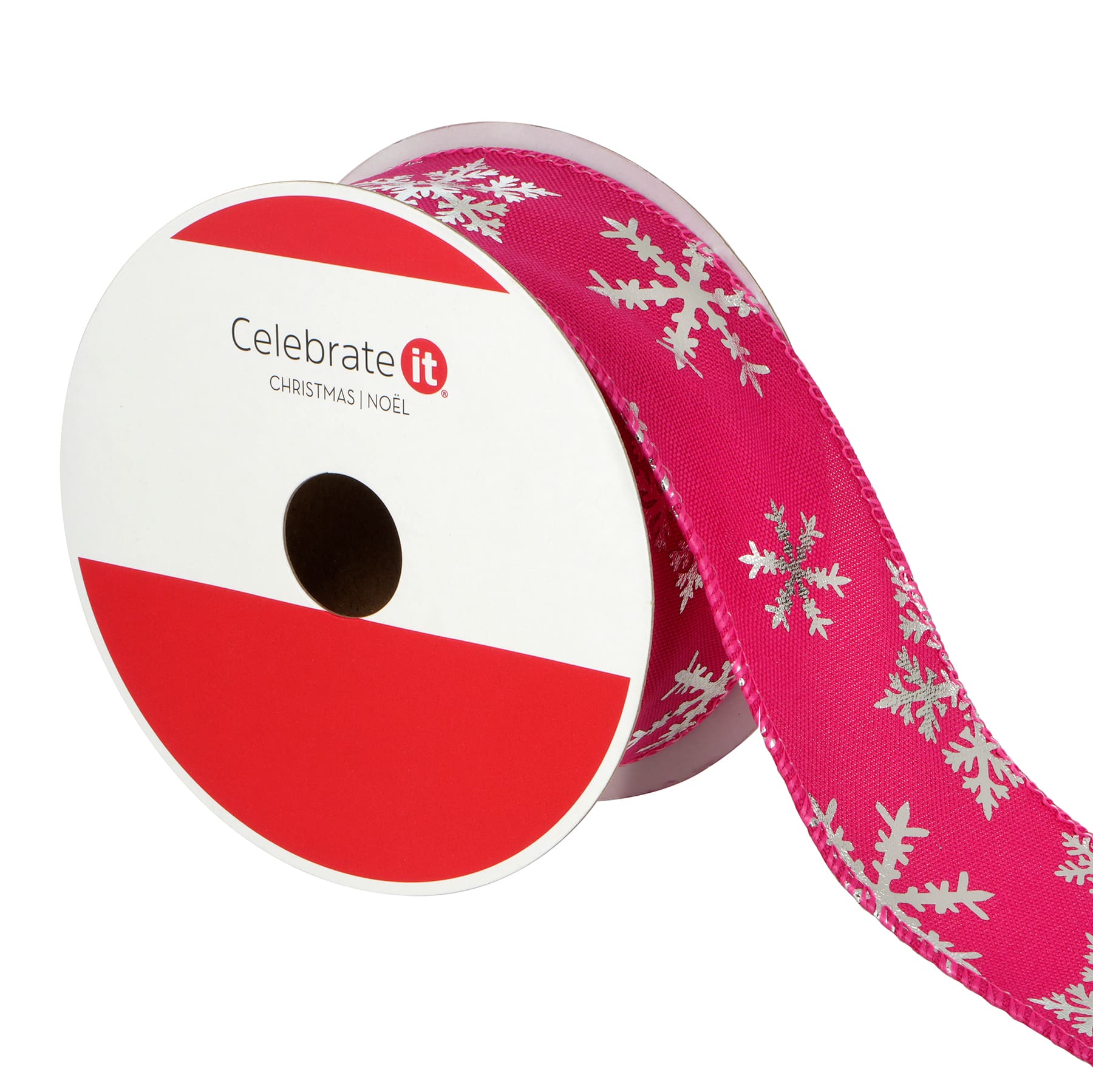 1.5" x 30ft. Hot Pink & Silver Snowflakes Wired Ribbon by Celebrate It®