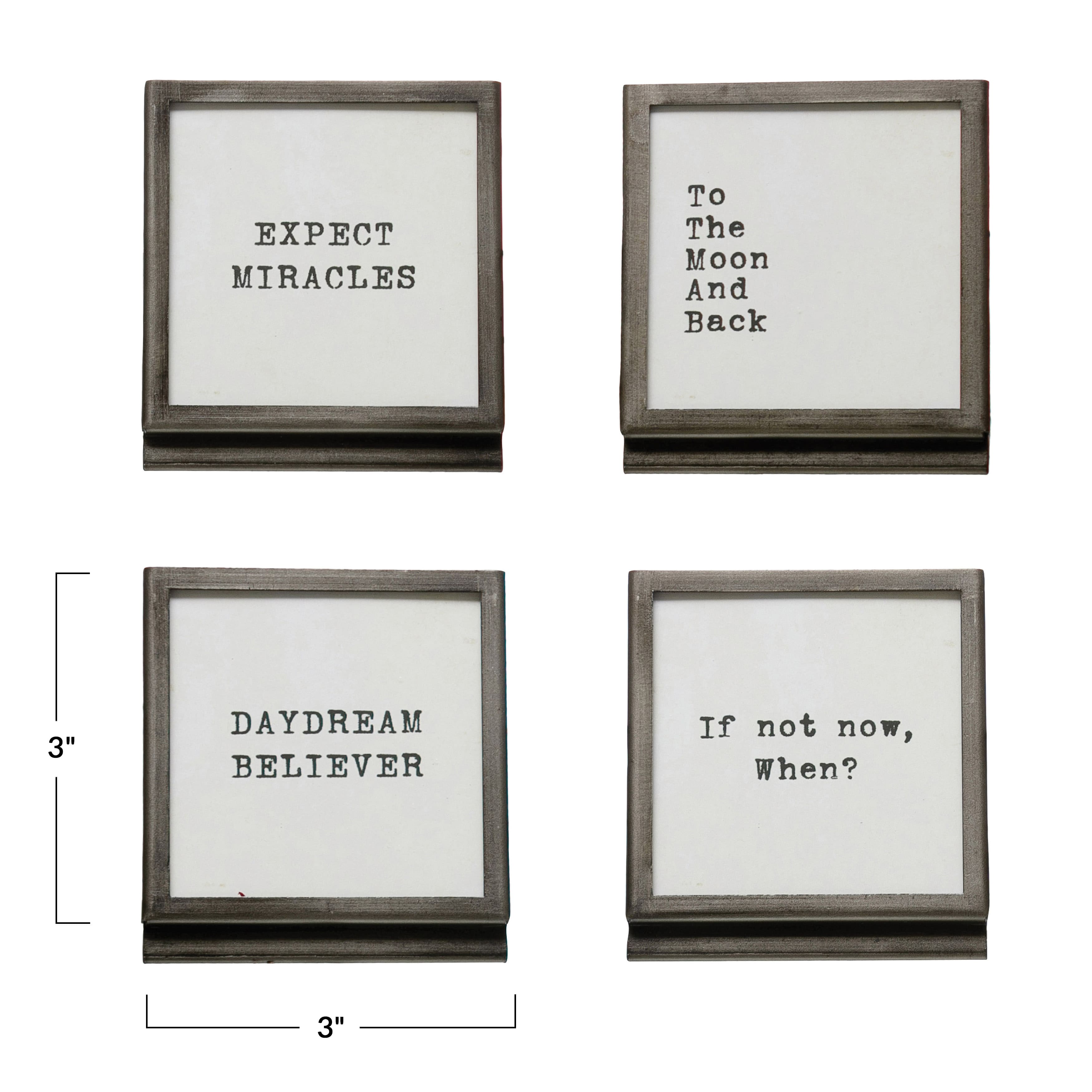 4 Pack Black Square Metal &#x26; Glass Frame with Easel &#x26; Saying