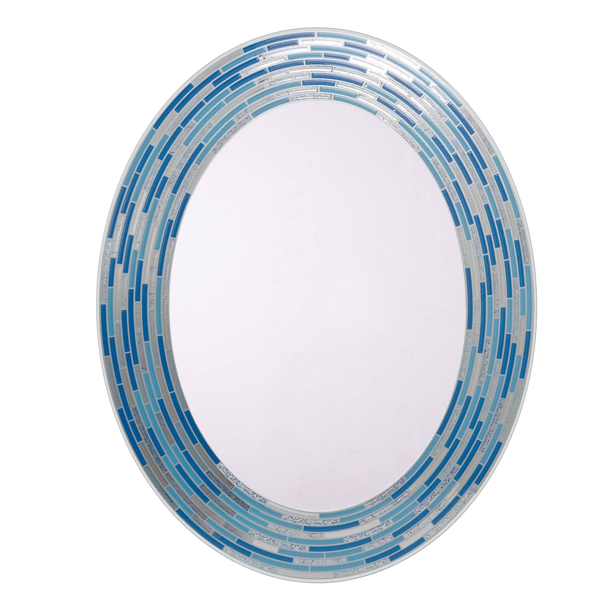 Head West Aqua/Blue3 Tile Framed Oval Wall Vanity Mirror - 23&#x22; x 29&#x22;