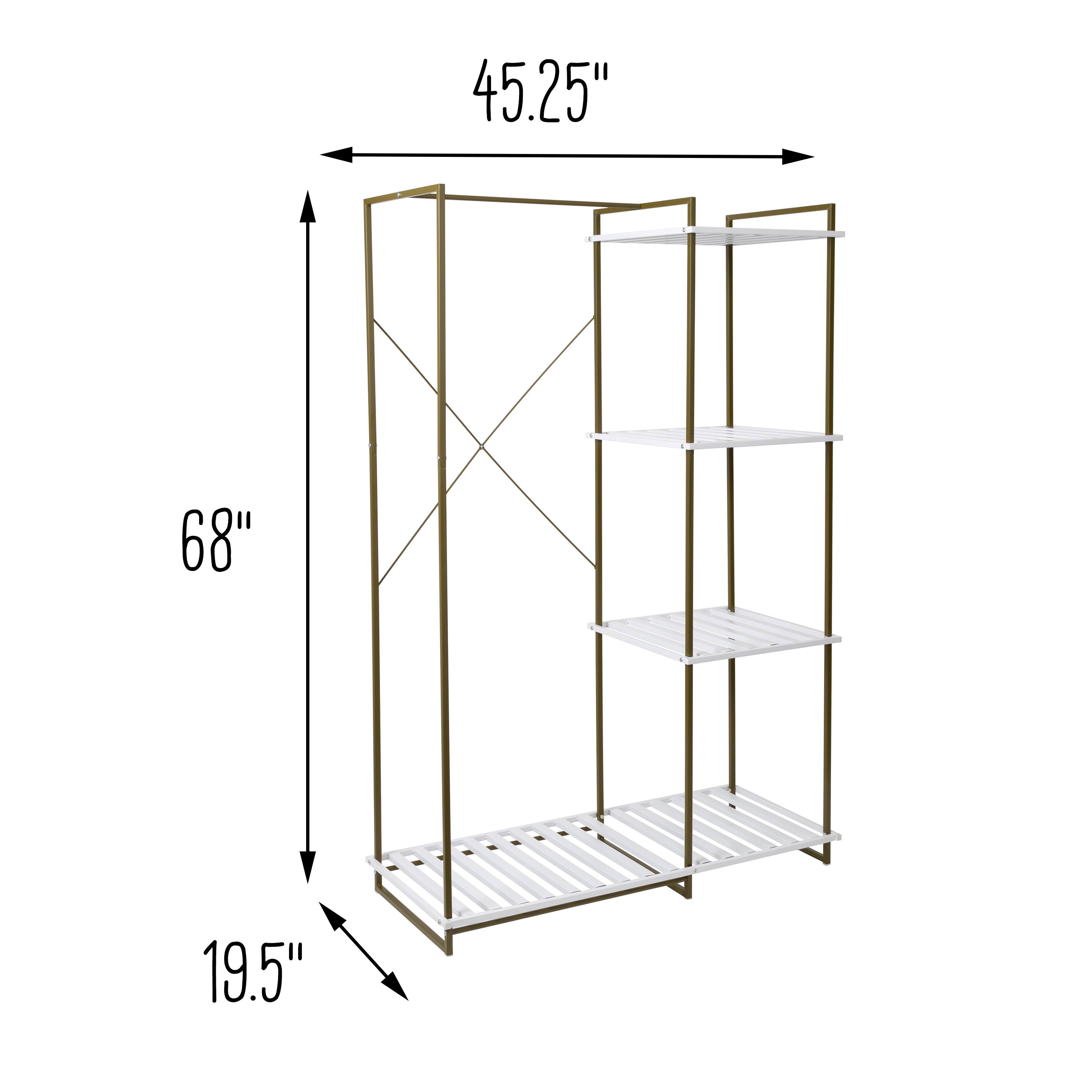 Honey Can Do Olive & White Freestanding Open Metal Closet Wardrobe