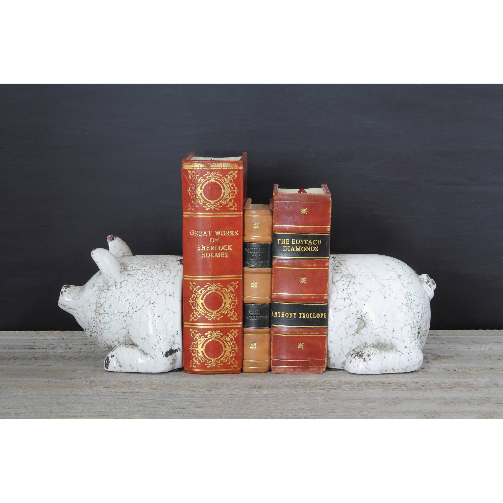 Distressed White Pig Terracotta Bookends Set