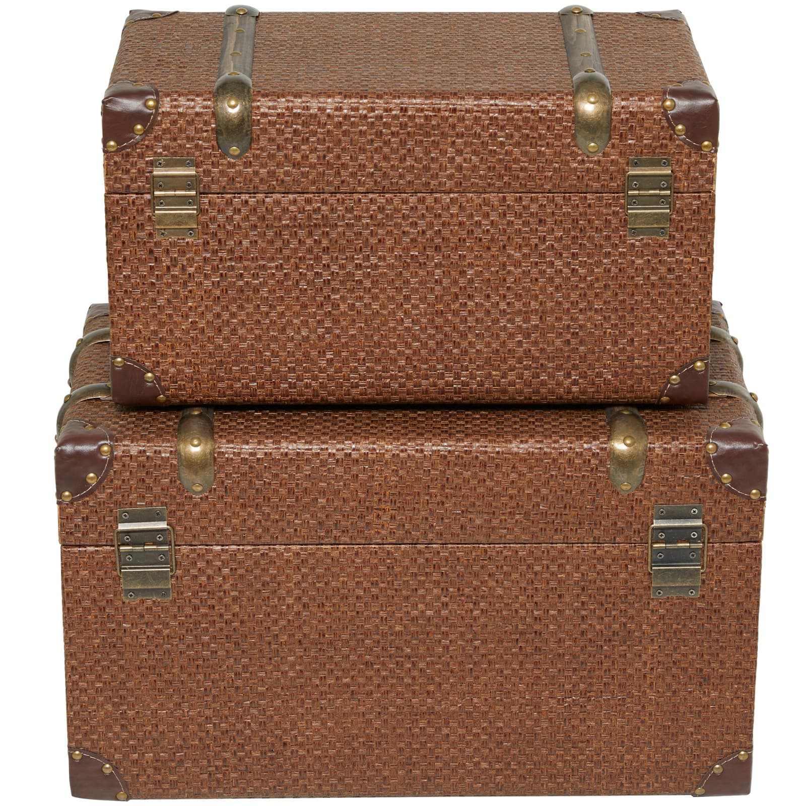 Brown Inspired Trunk with Latches &#x26; Leather Accent Set 