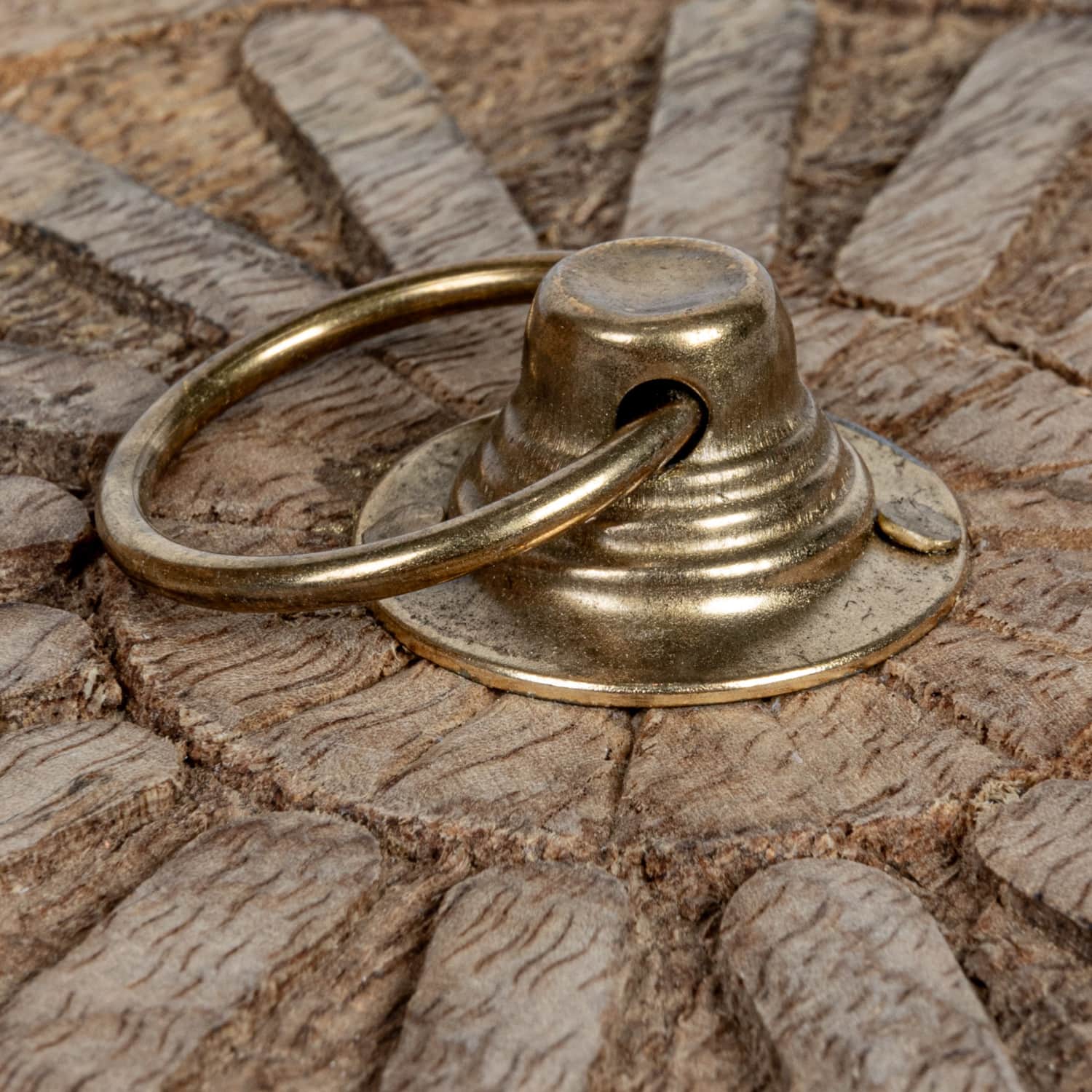 Hello Honey® 5.75" Round Carved Mango Wood Pleated Box with Lid & Metal Pull