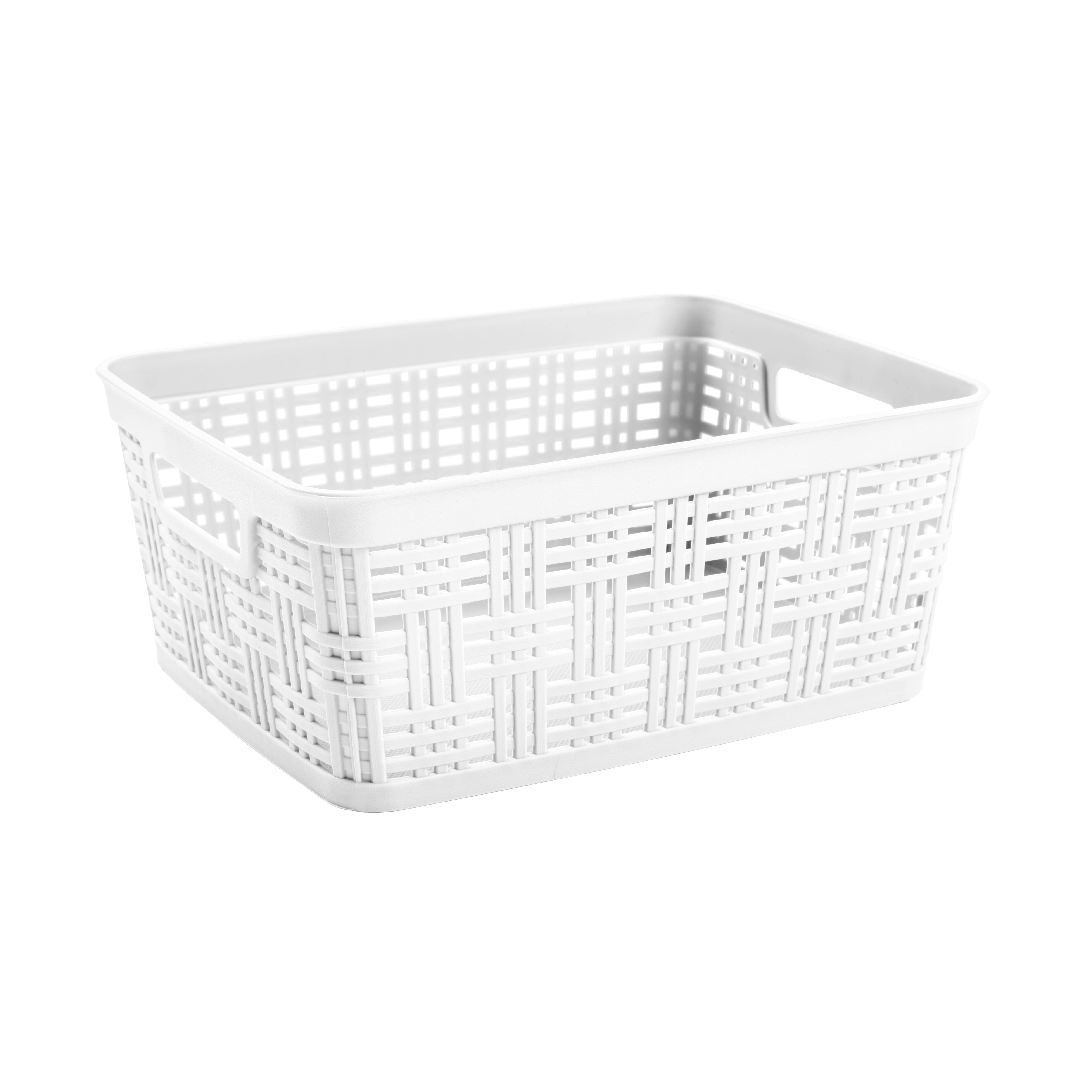 White Plastic Wicker Storage Basket by Simply Tidy®
