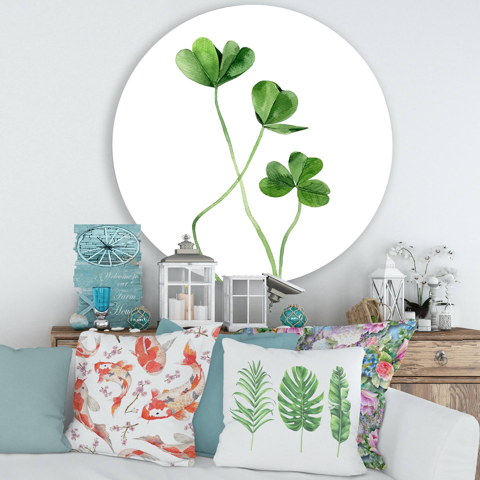Designart - Field Plant Detail Clover - Farmhouse Metal Circle Wall Art