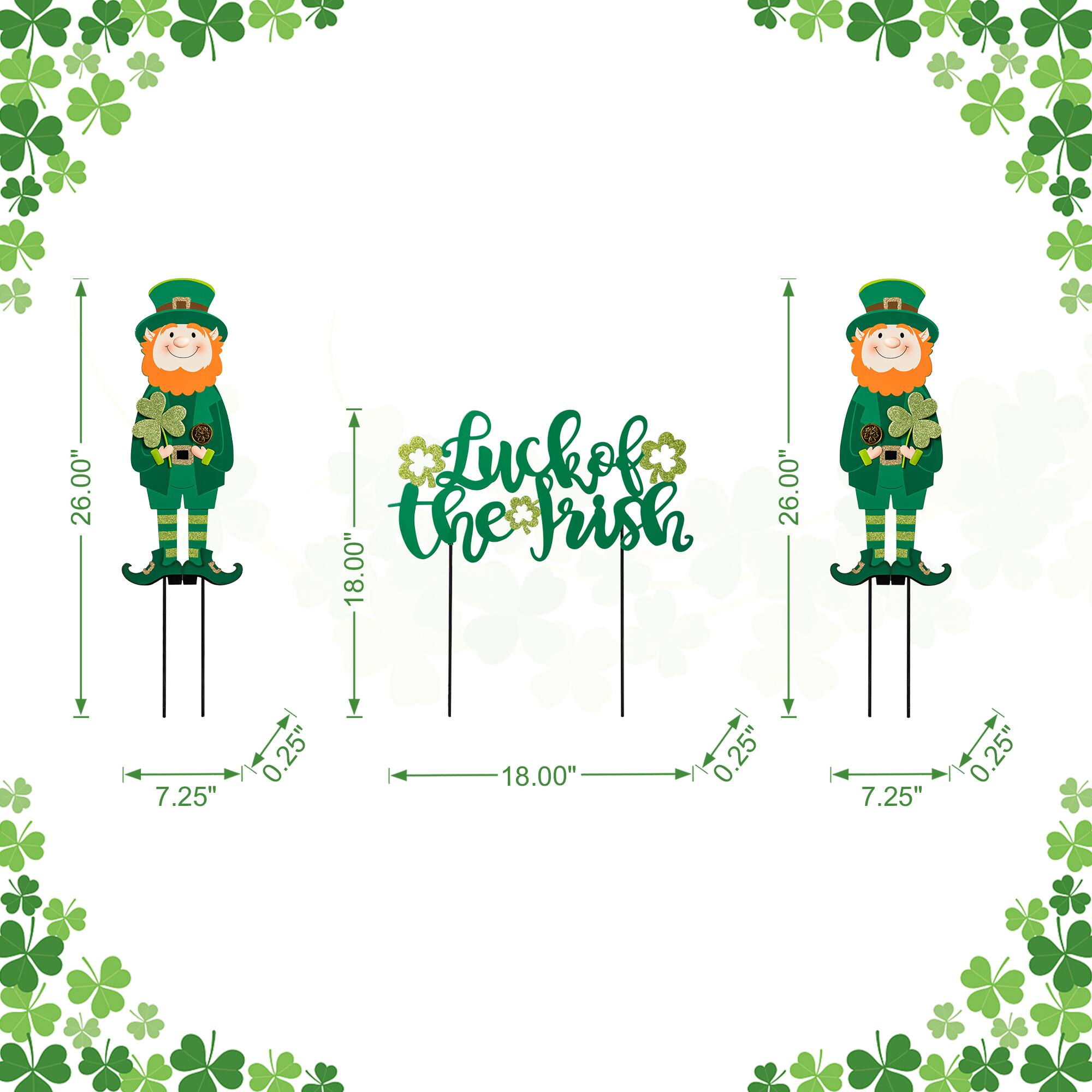 Glitzhome&#xAE; 26&#x22; St. Patrick&#x27;s Metal Leprechaun &#x26; Luck of the Irish Yard Stake Set