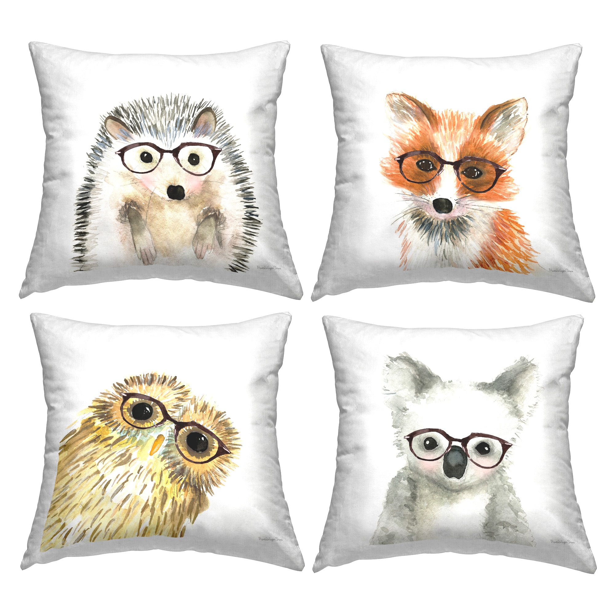Stupell Industries Adorable Forest Animals Hipster Glasses Owl Fox 4 Pillows, Each 18&#x22; x 18&#x22;