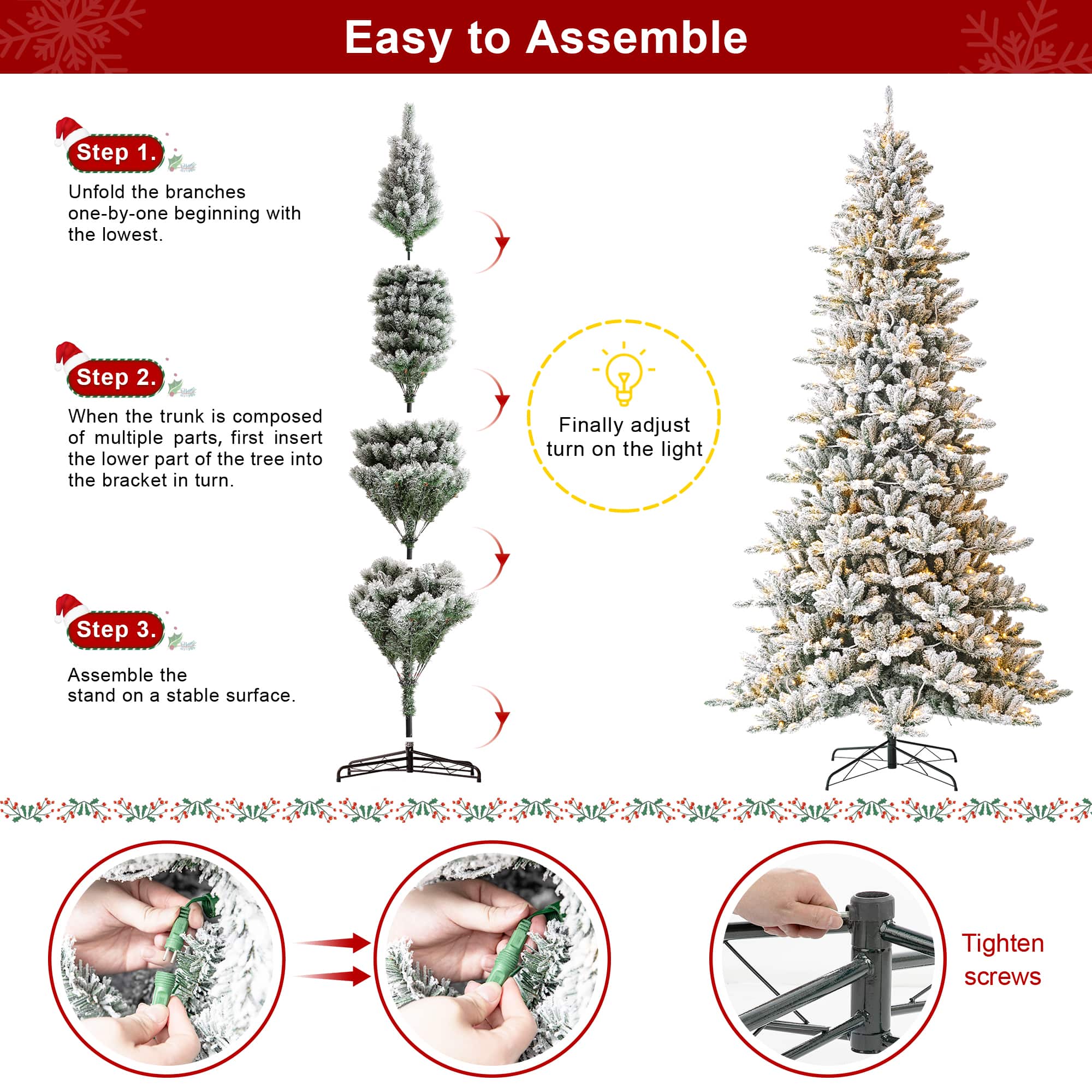 10ft. Pre-Lit Flocked Fir Artificial Christmas Tree, Warm White Lights