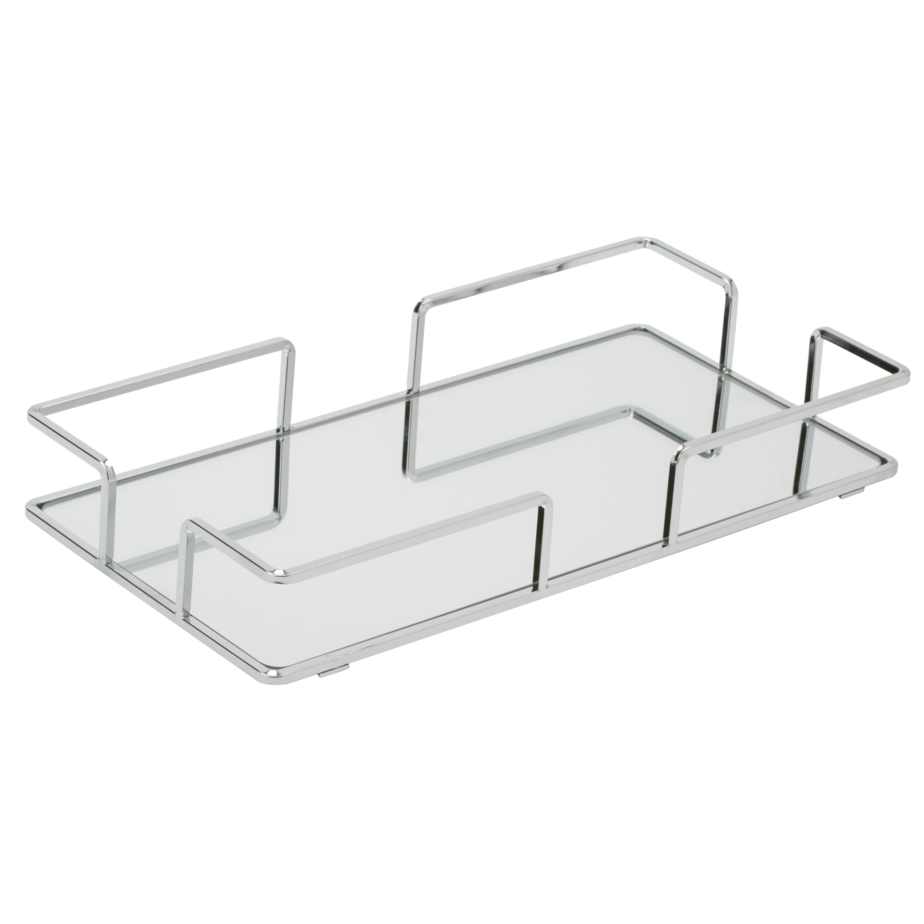 Home Details 14" Chrome Modern Rectangular Mirror Vanity Tray