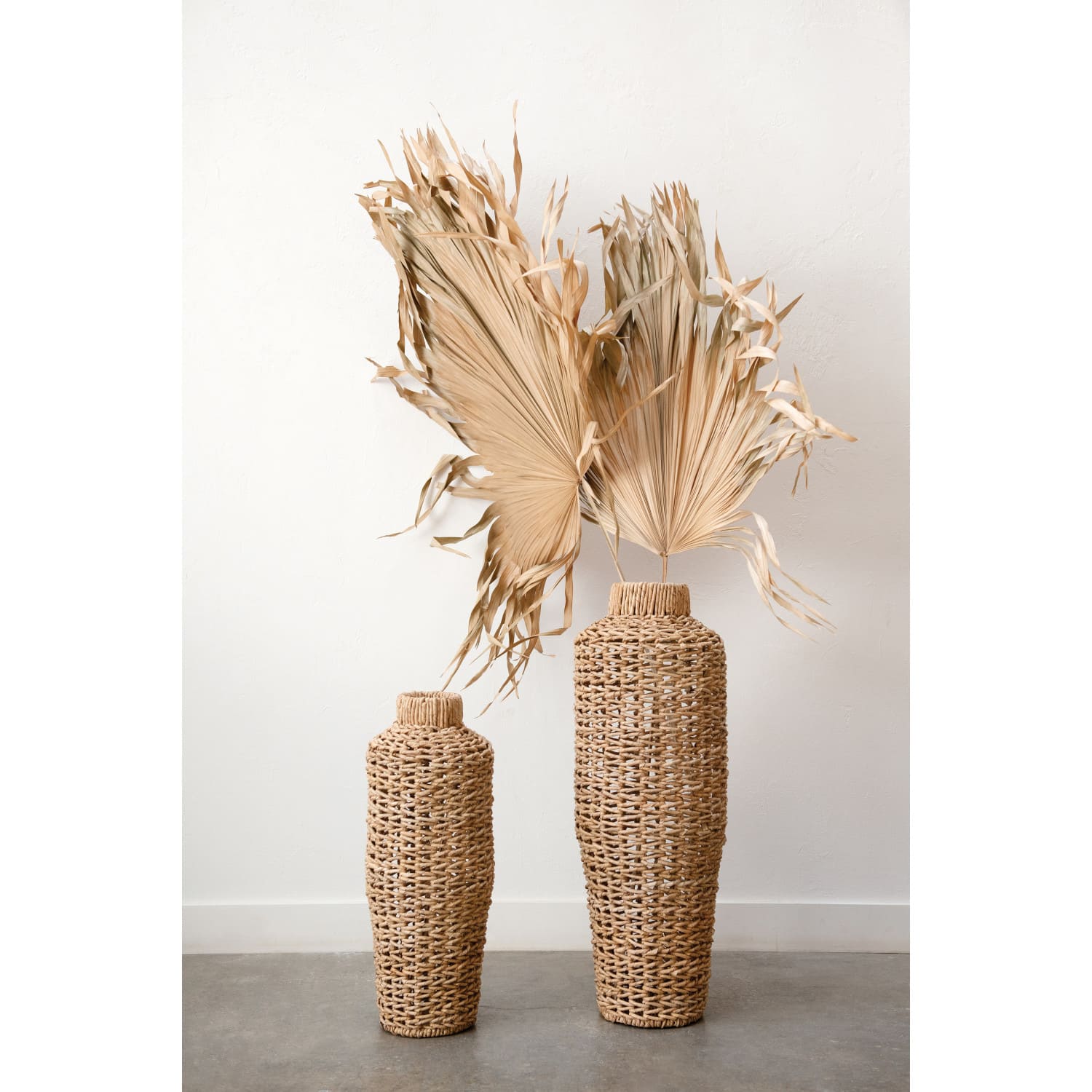 22&#x22; Handwoven Water Hyacinth &#x26; Rattan Floor Vase