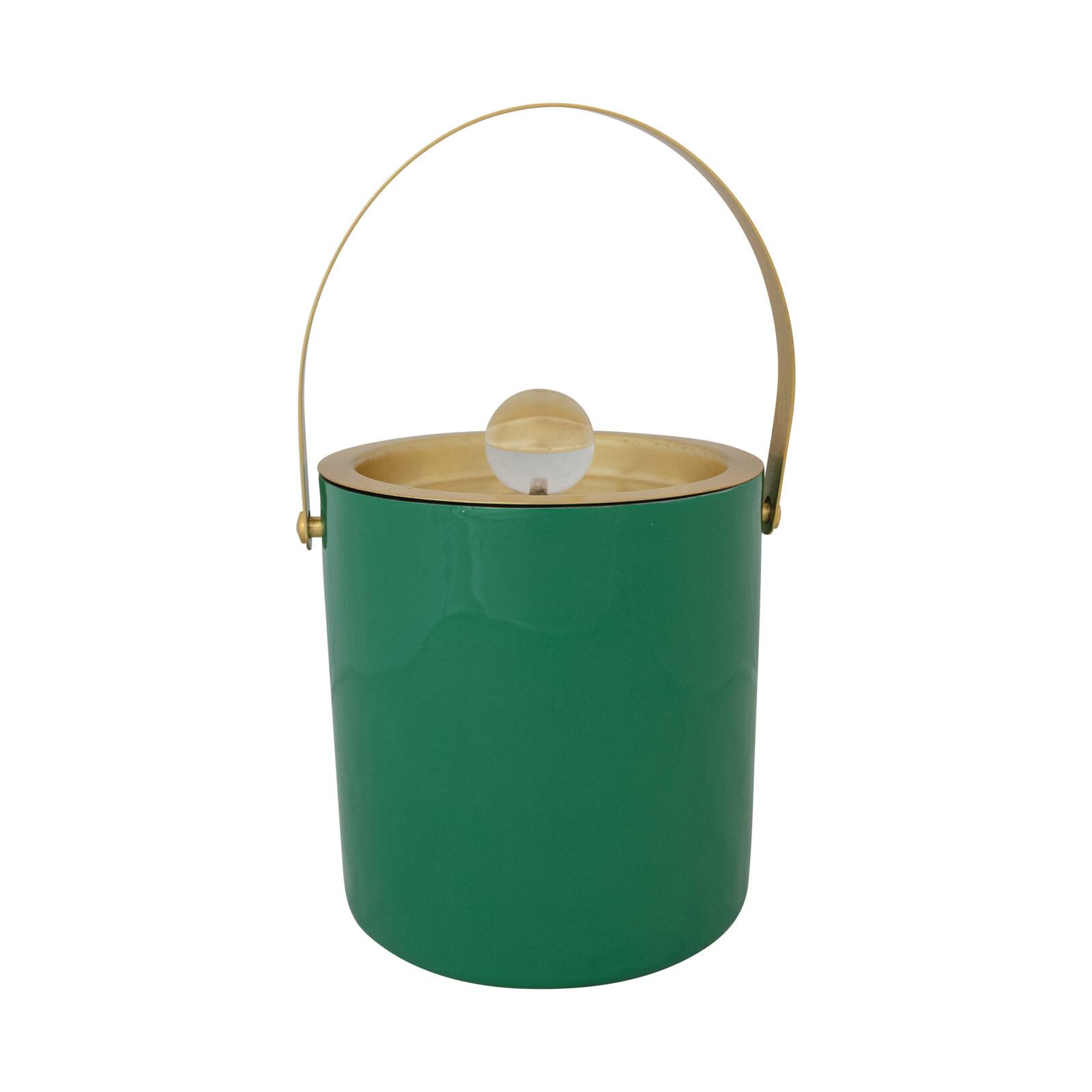 Hello Honey 1.5-Quart Enameled Stainless Steel Ice Bucket with Lid and Glass Knob, Gold Finish and Turquoise Color