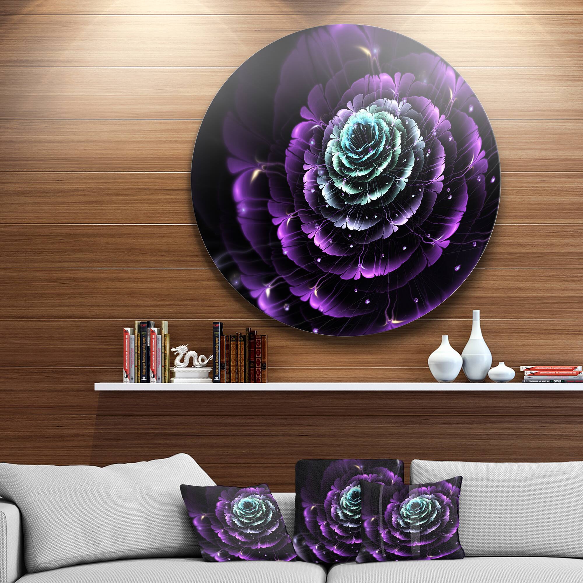 Designart - Purple Blue Fractal Flower Digital Art&#x27; Floral Metal Circle Wall Art