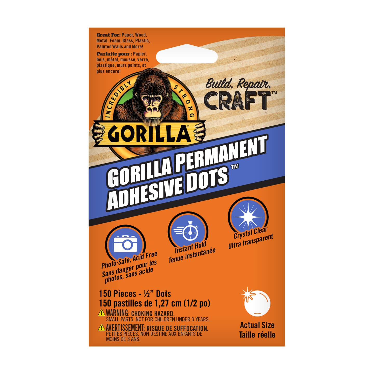 Gorilla Permanent Adhesive Dots, Double-Sided, 150  