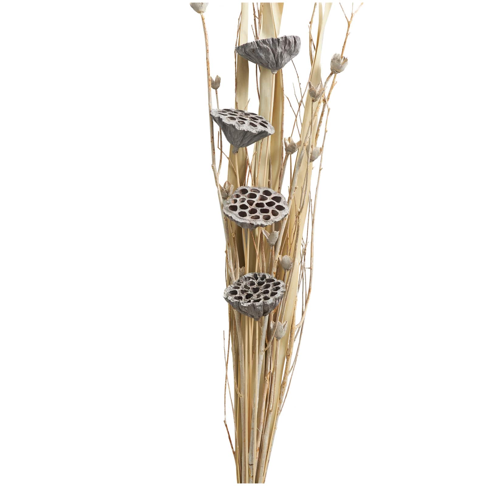 40&#x22; Gray Dried Plant Bouquet Lotus Flower Natural Foliage with Grass &#x26; Branch Accents