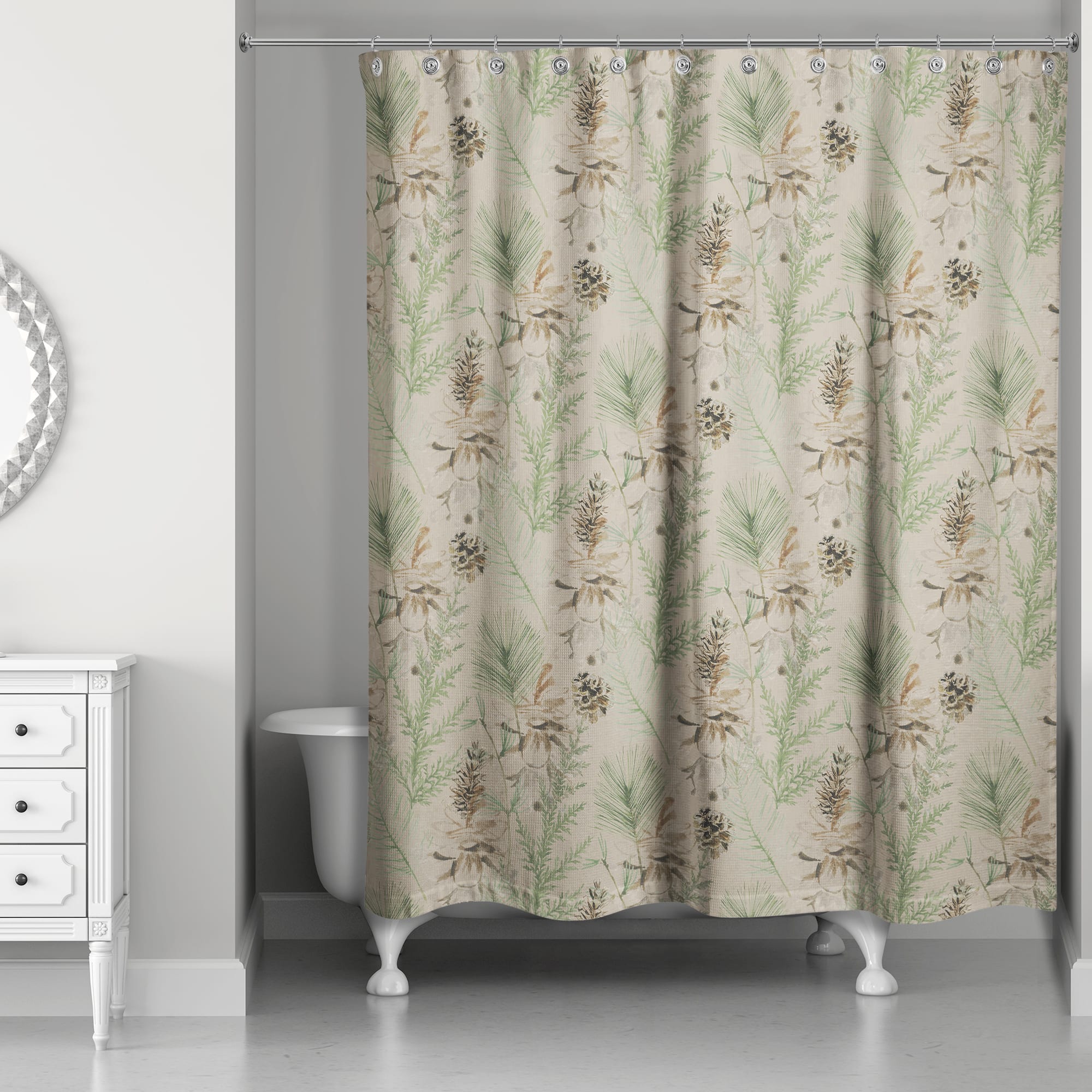 Pinecones &#x26; Greenery on Brown Shower Curtain