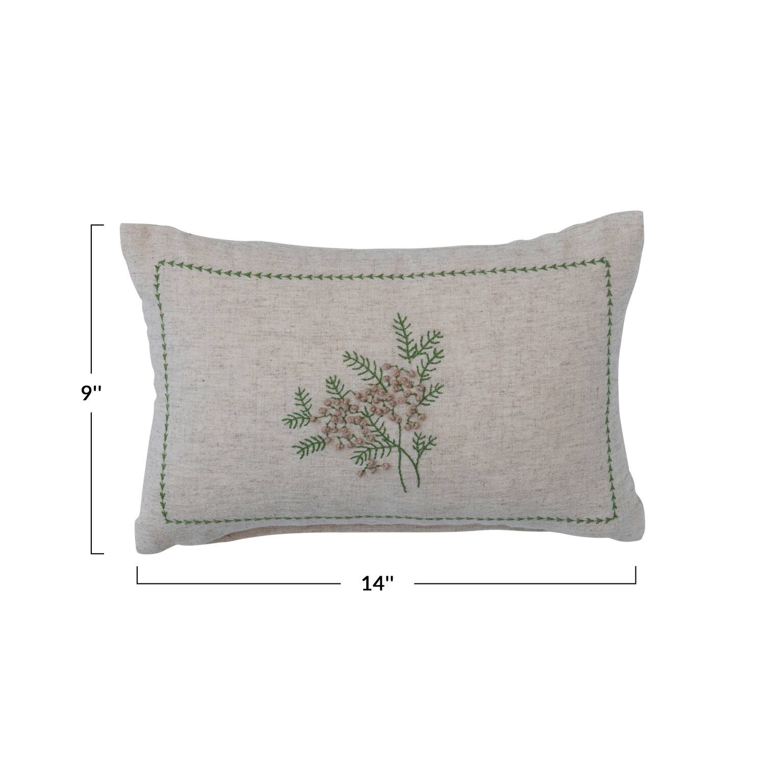 Botanical Embroidery with French Knots Cotton &#x26; Linen Lumbar Pillow
