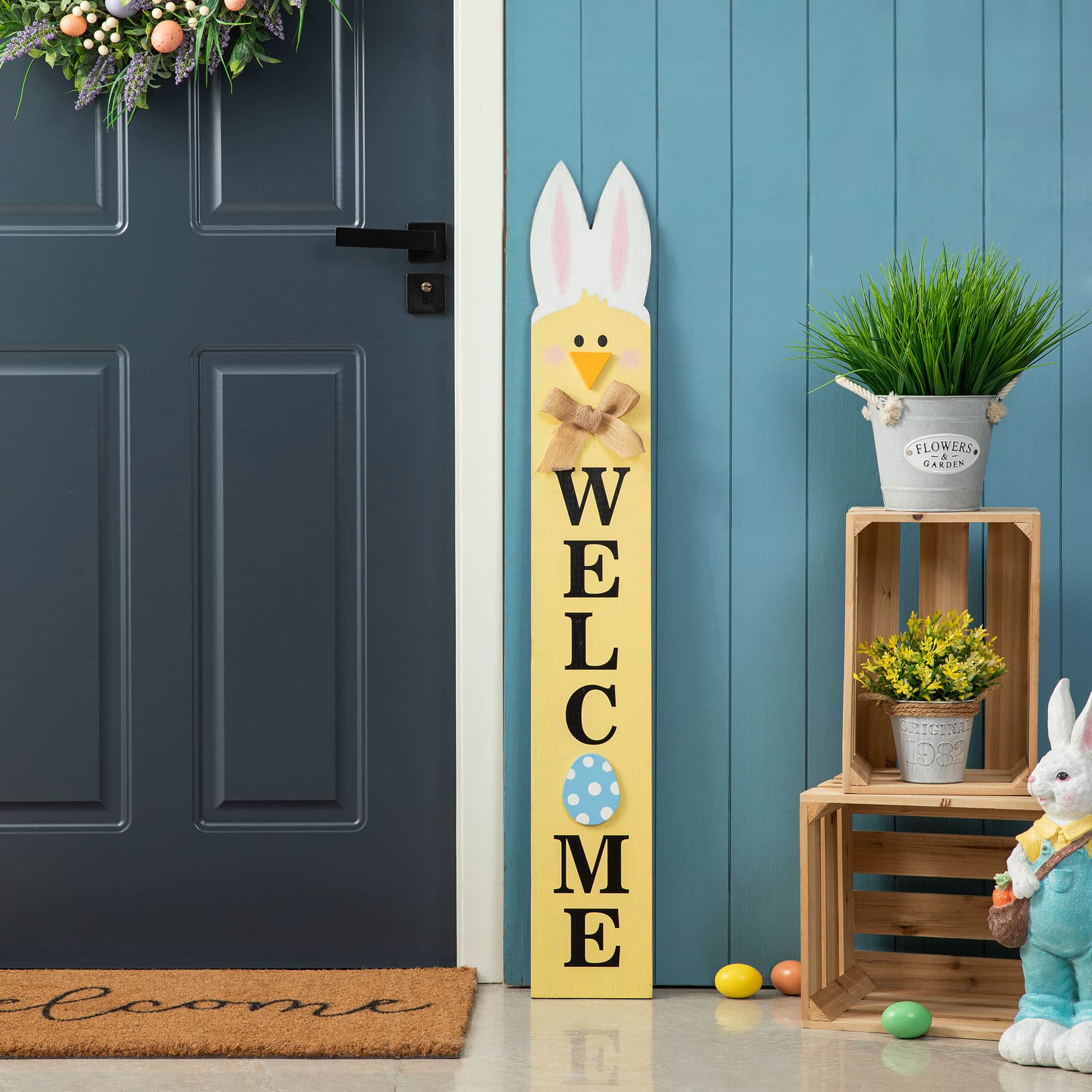 Glitzhome&#xAE; 42&#x22; Wooden Double-Sided Easter Welcome Porch Sign with Bunny Ears