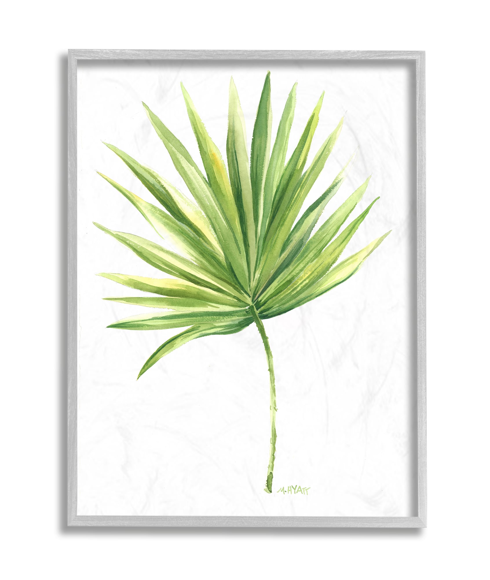 Stupell Industries Tropical Green Palm Fan Minimal on White in Gray Frame Wall Art
