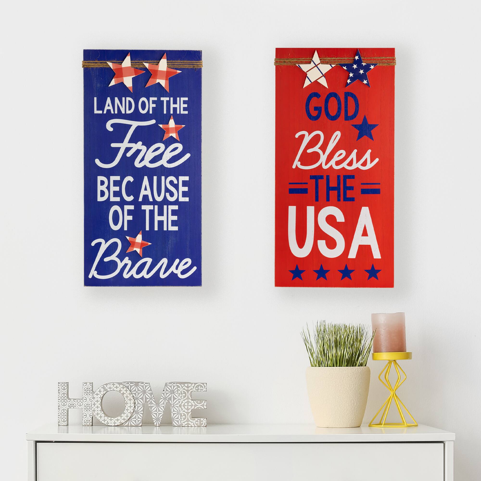 23.5" Patriotic Sentiment Wood Plaque Set