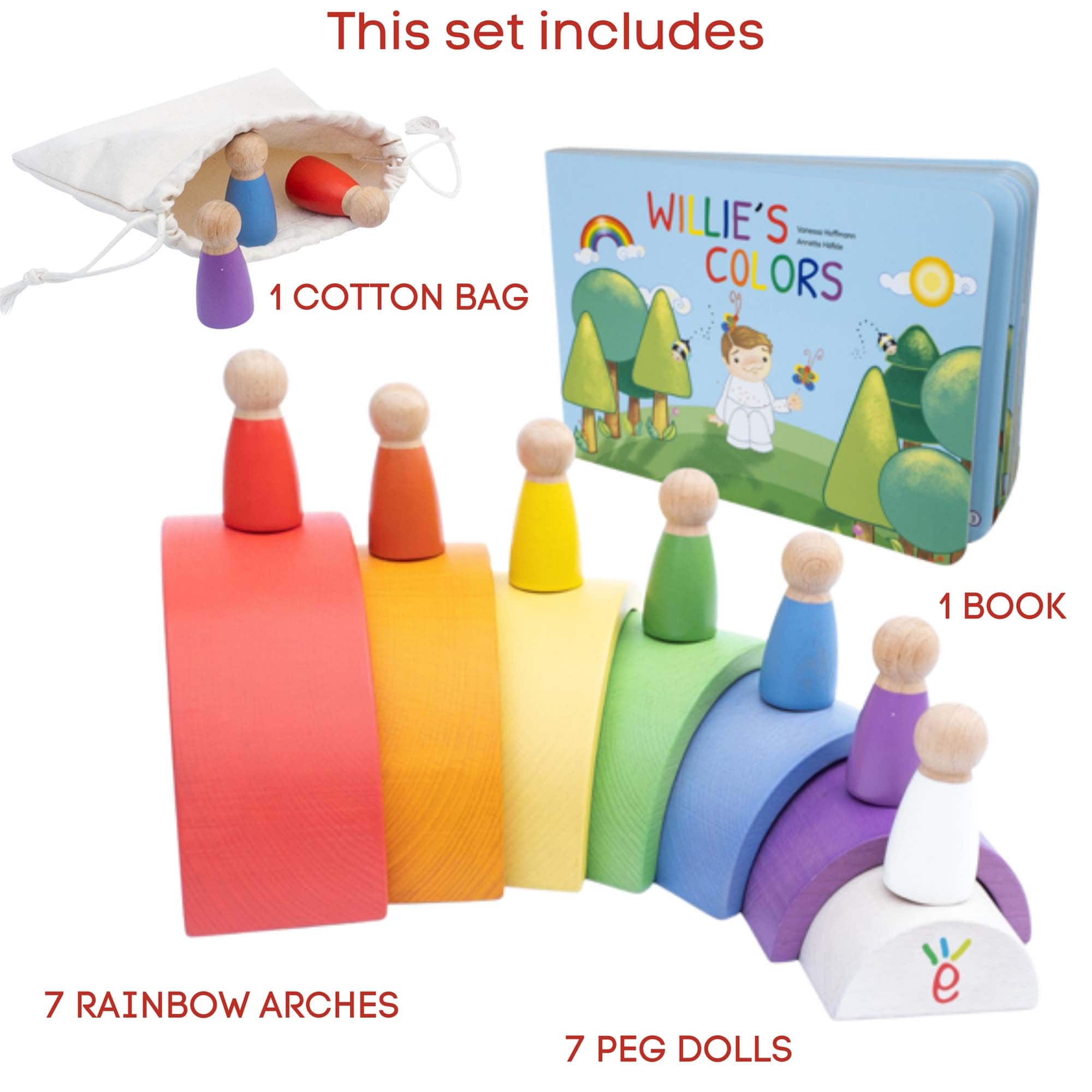 Extasticks Willie&#x27;s Colors Rainbow World Wooden Arches And Peg Dolls Set