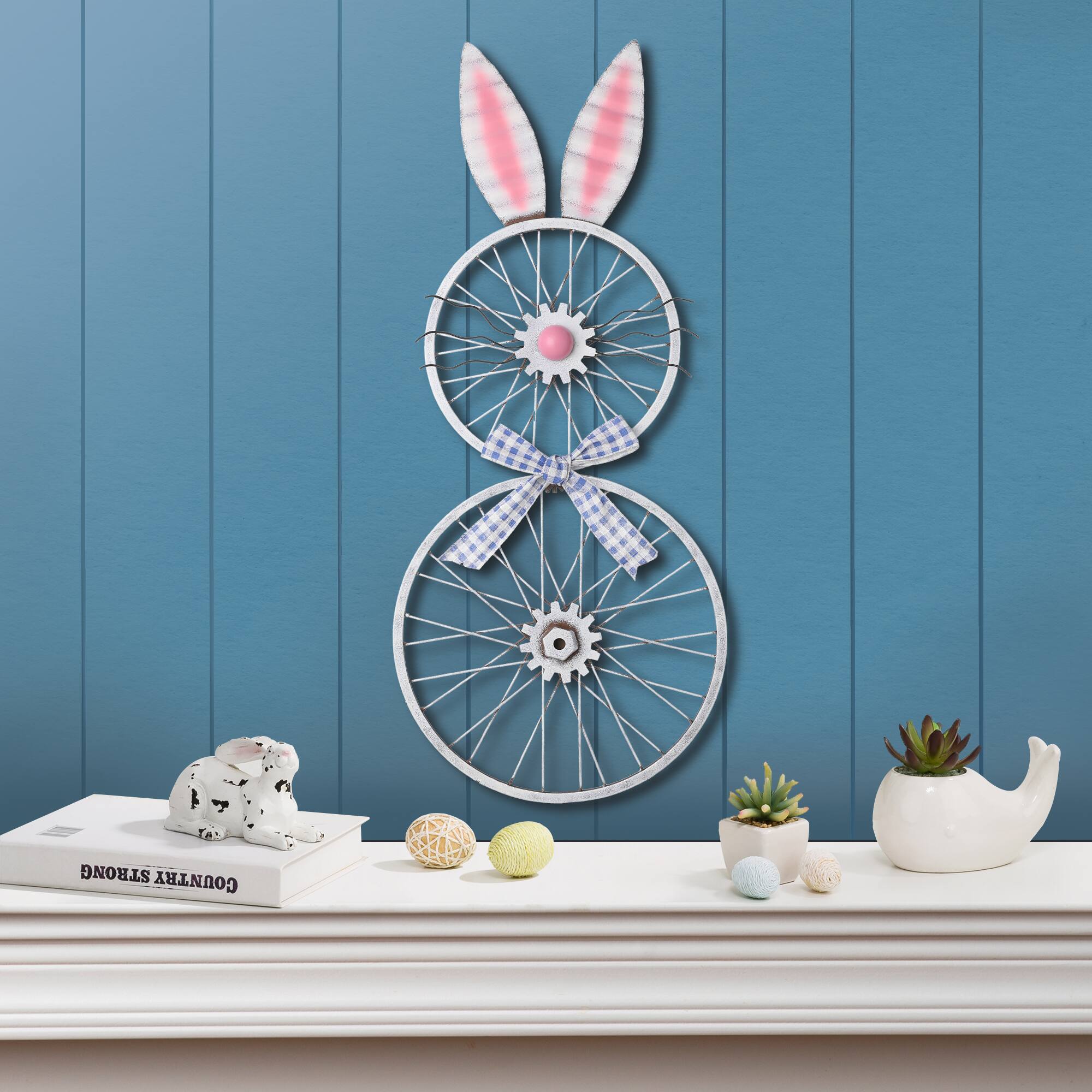 Glitzhome® 38" Easter Wheel Bunny Metal Décor