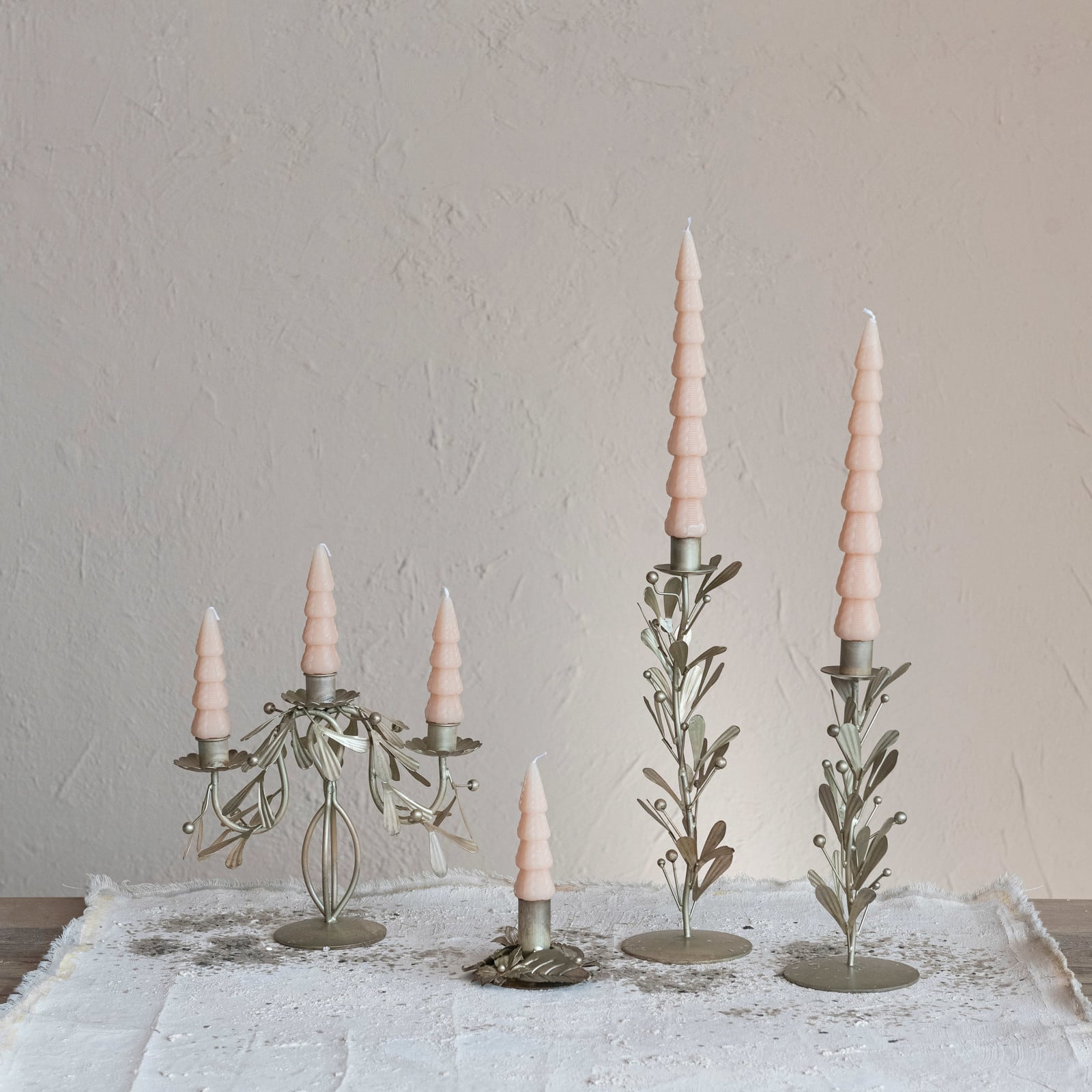 Hello Honey® 9.25" Distressed Pewter Finish Metal Candelabra with Leaves & Berries