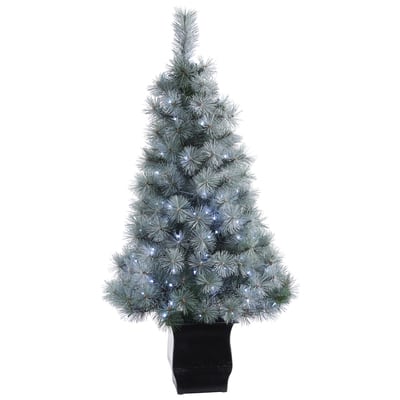 4ft. Pre-Lit Snowy Mountain Pine Artificial Christmas Tree, Blue LED ...